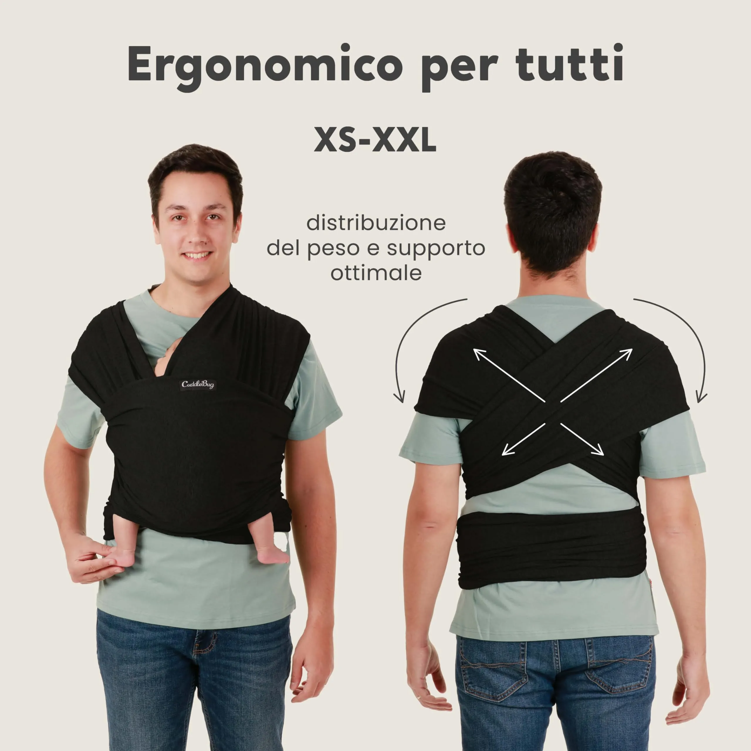 CuddleBug Fascia Porta Bebé Neonato e Bimbi fino a 16 Kg (Nero/Black) - immagine 5