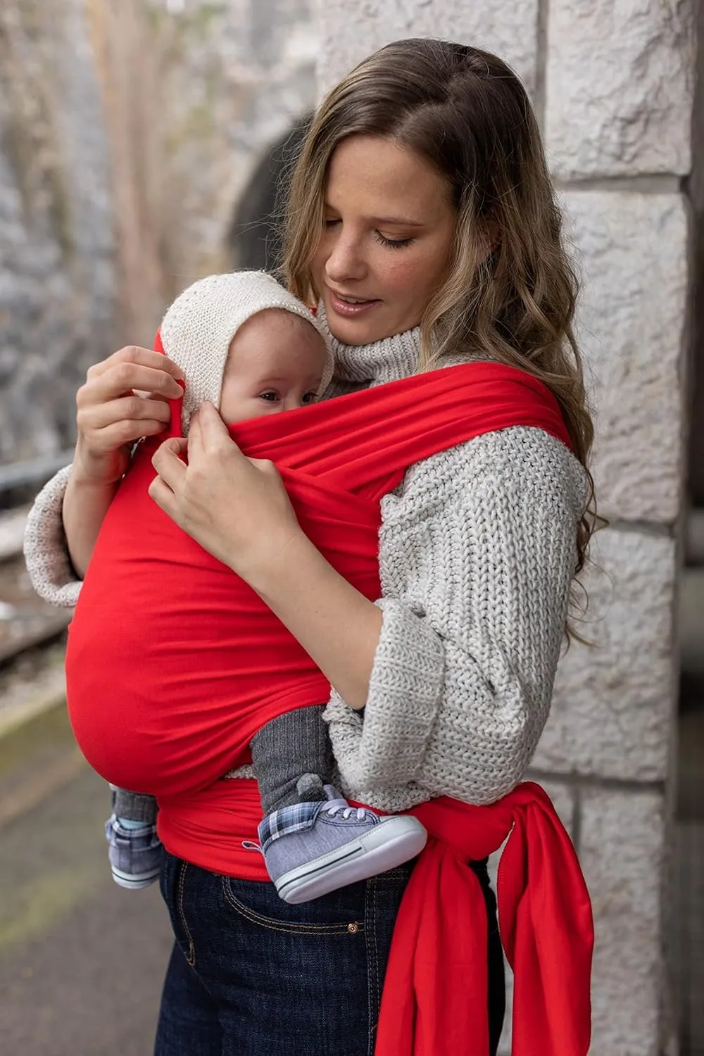 Cuddlebug Fascia Porta Bebè Elastica, 3-16 kg, Rosso - immagine 6