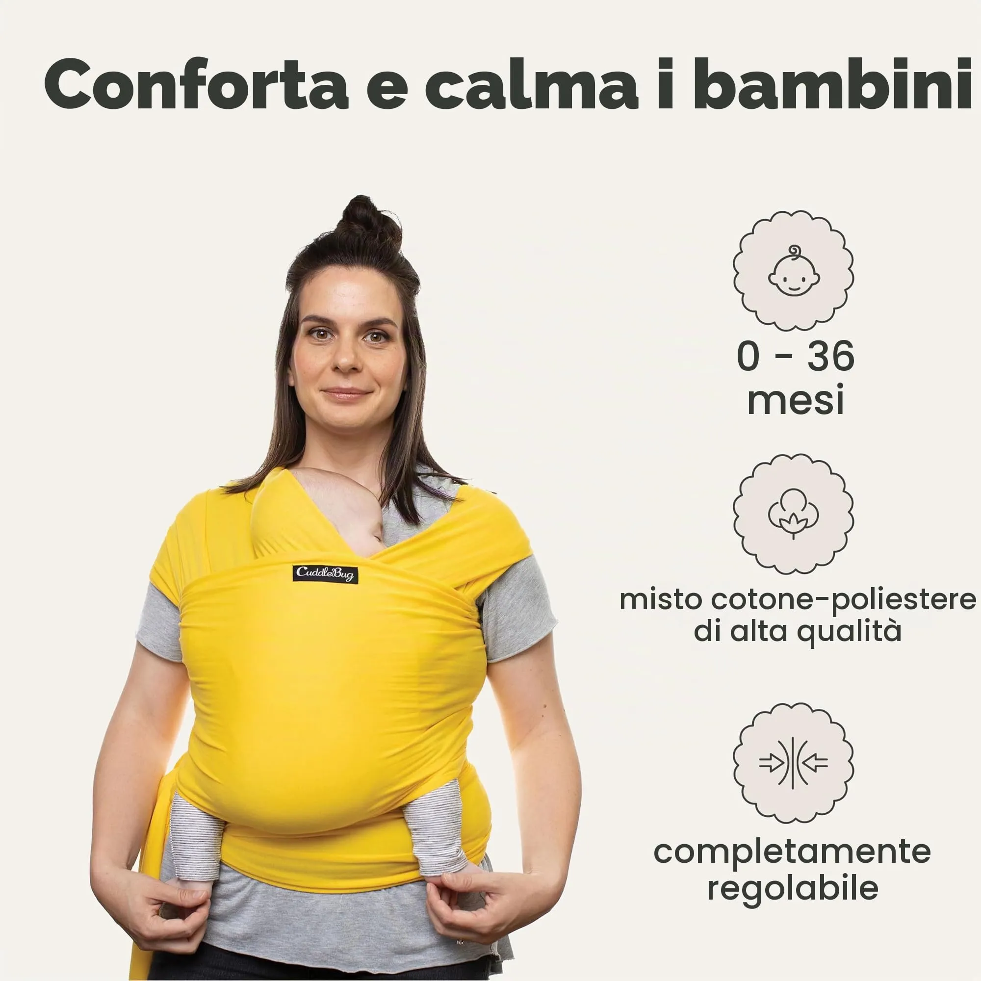 Cuddlebug Fascia Porta Bebè Elastica, 3-16 kg, Giallo - immagine 2