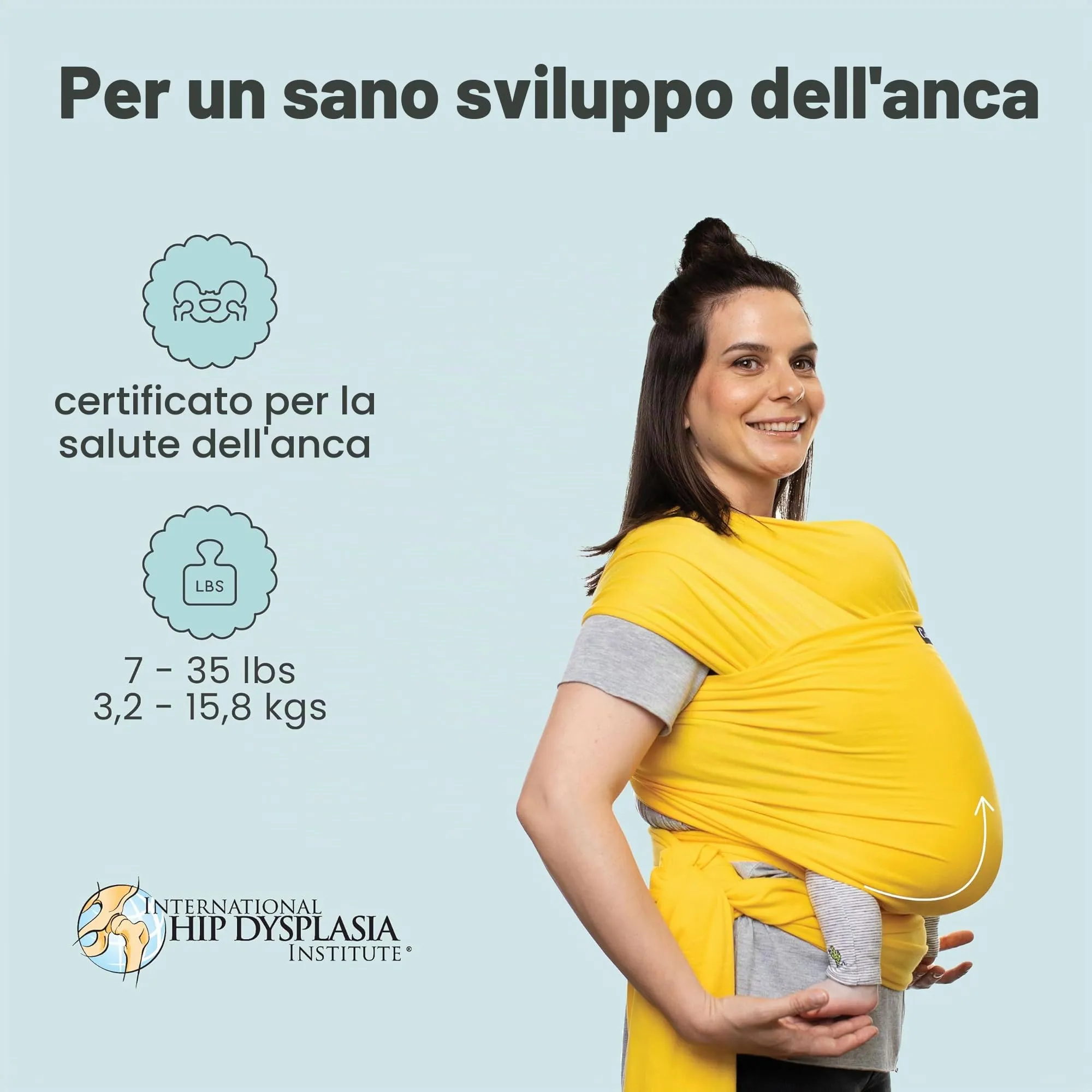 Cuddlebug Fascia Porta Bebè Elastica, 3-16 kg, Giallo - immagine 3