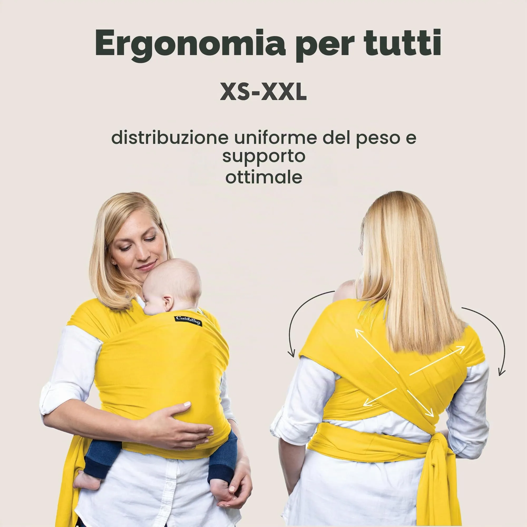 Cuddlebug Fascia Porta Bebè Elastica, 3-16 kg, Giallo - immagine 5