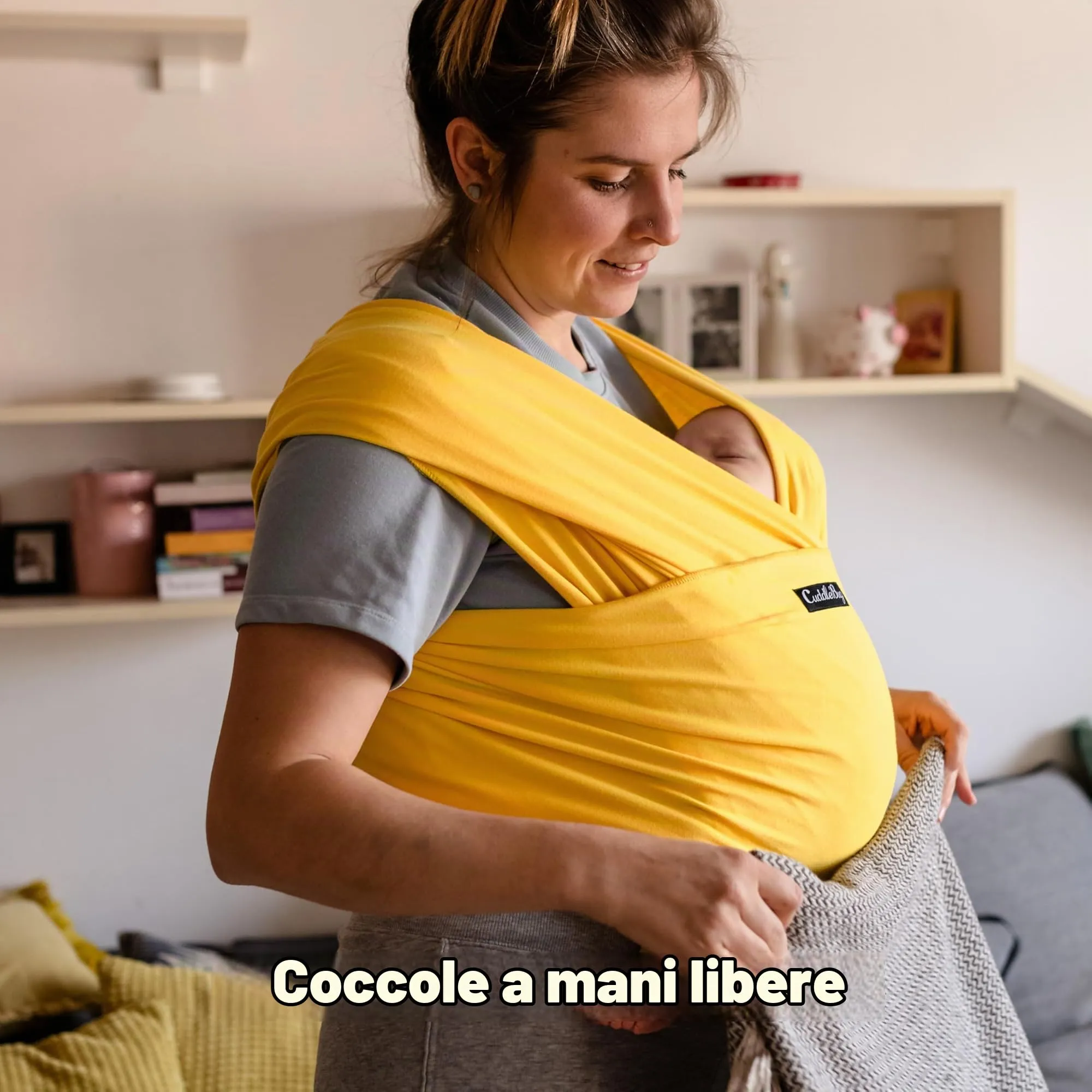 Cuddlebug Fascia Porta Bebè Elastica, 3-16 kg, Giallo - immagine 7