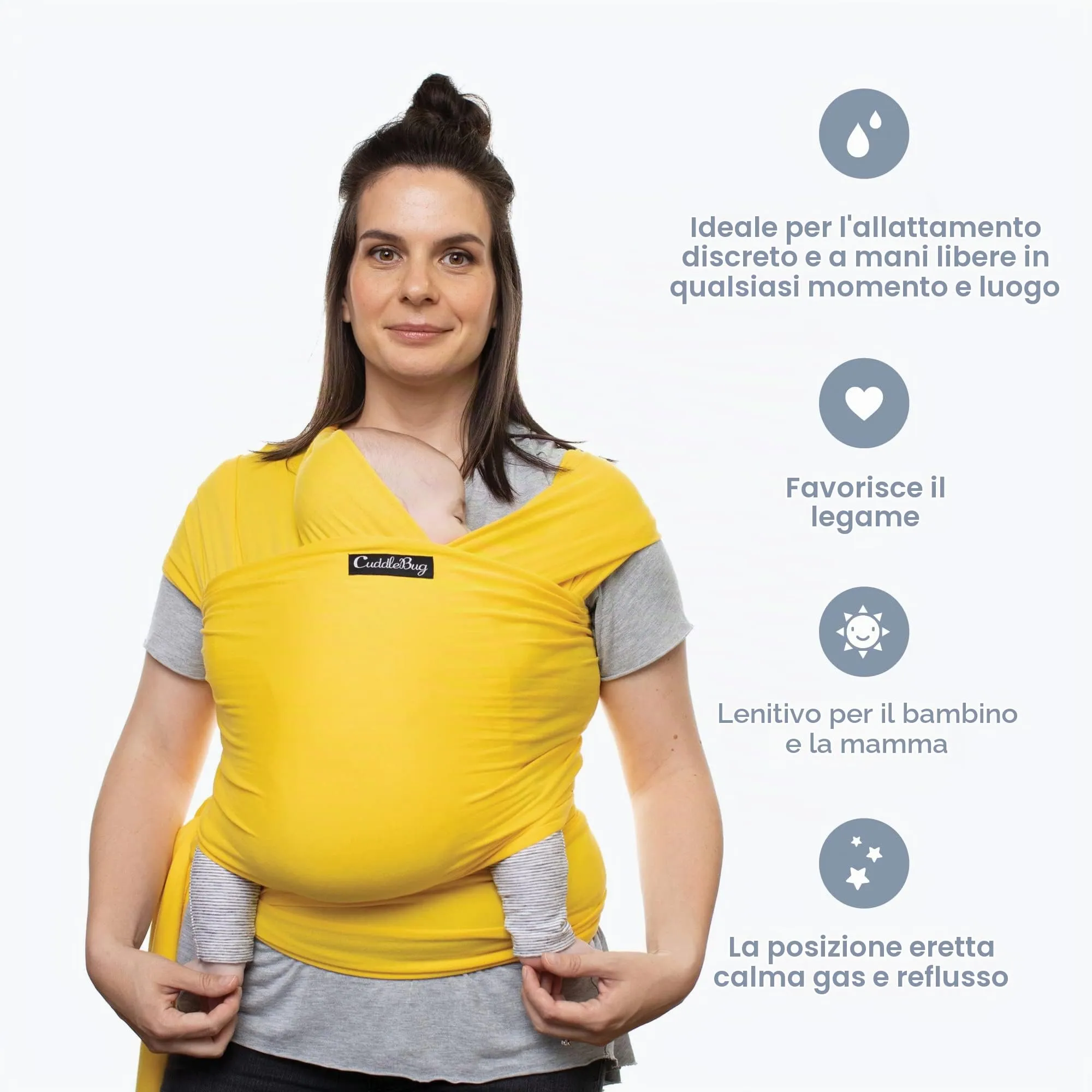 Cuddlebug Fascia Porta Bebè Elastica, 3-16 kg, Giallo - immagine 8