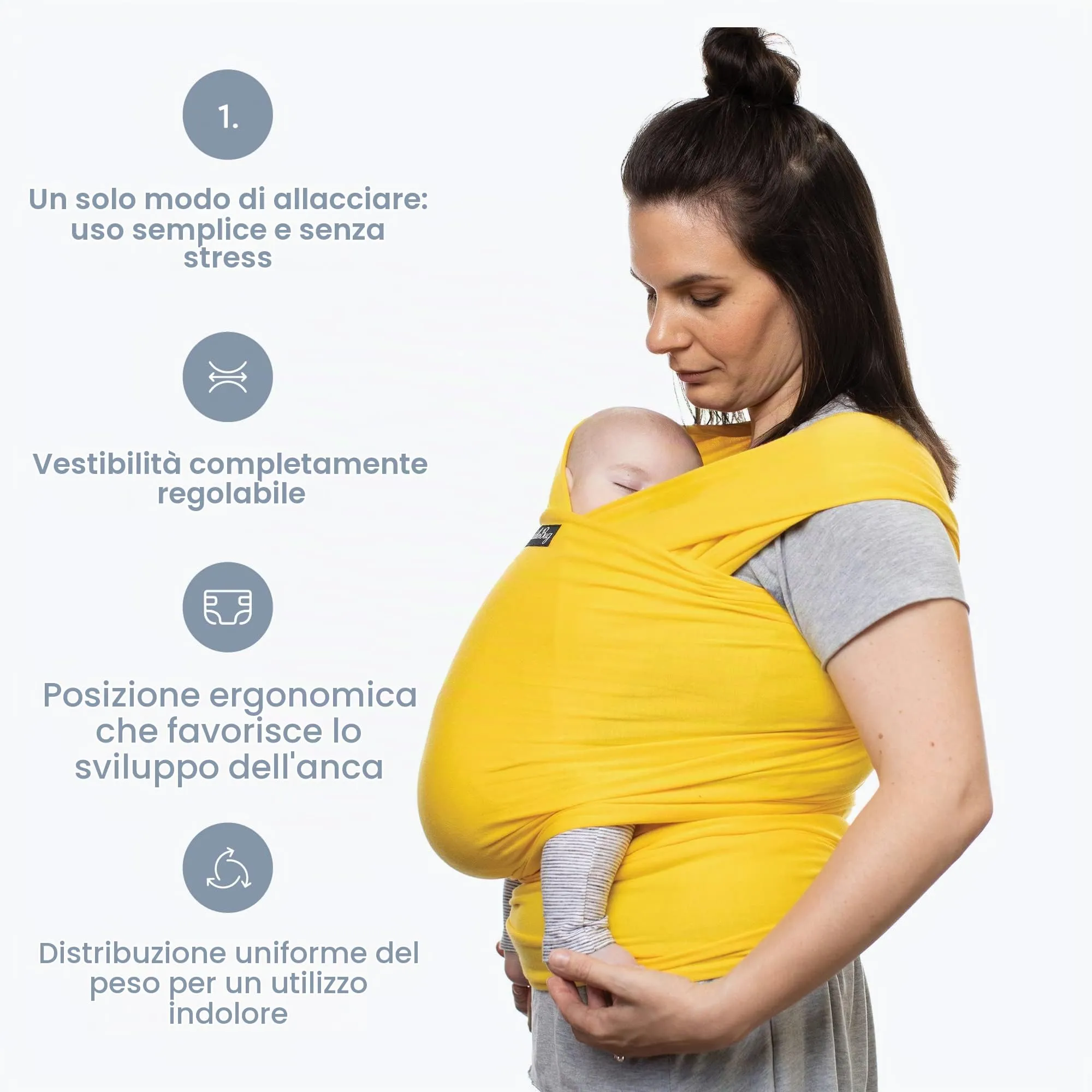 Cuddlebug Fascia Porta Bebè Elastica, 3-16 kg, Giallo - immagine 9