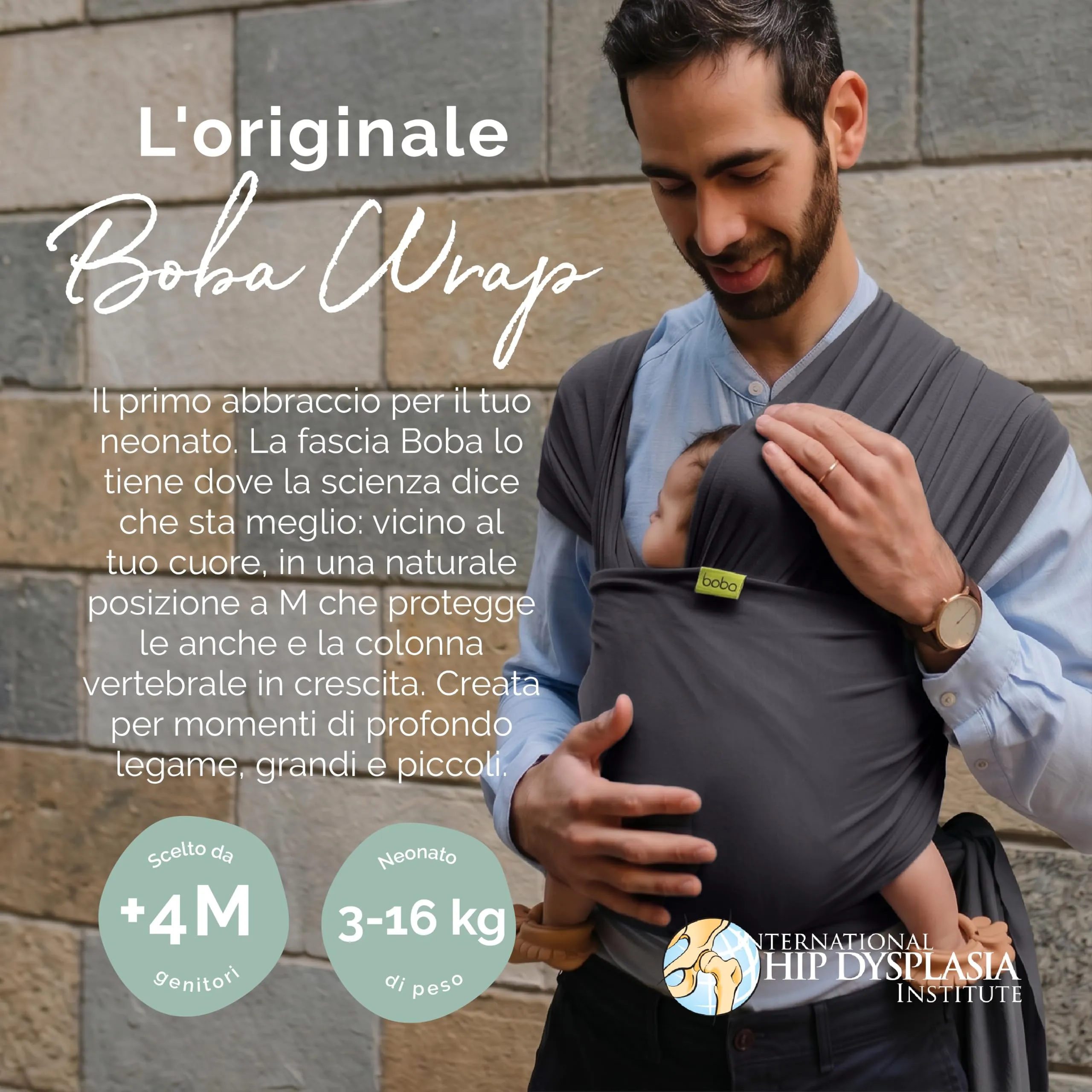 Boba Fascia Porta Bebè Elastica in Cotone Bio, Grigio Scuro - immagine 2