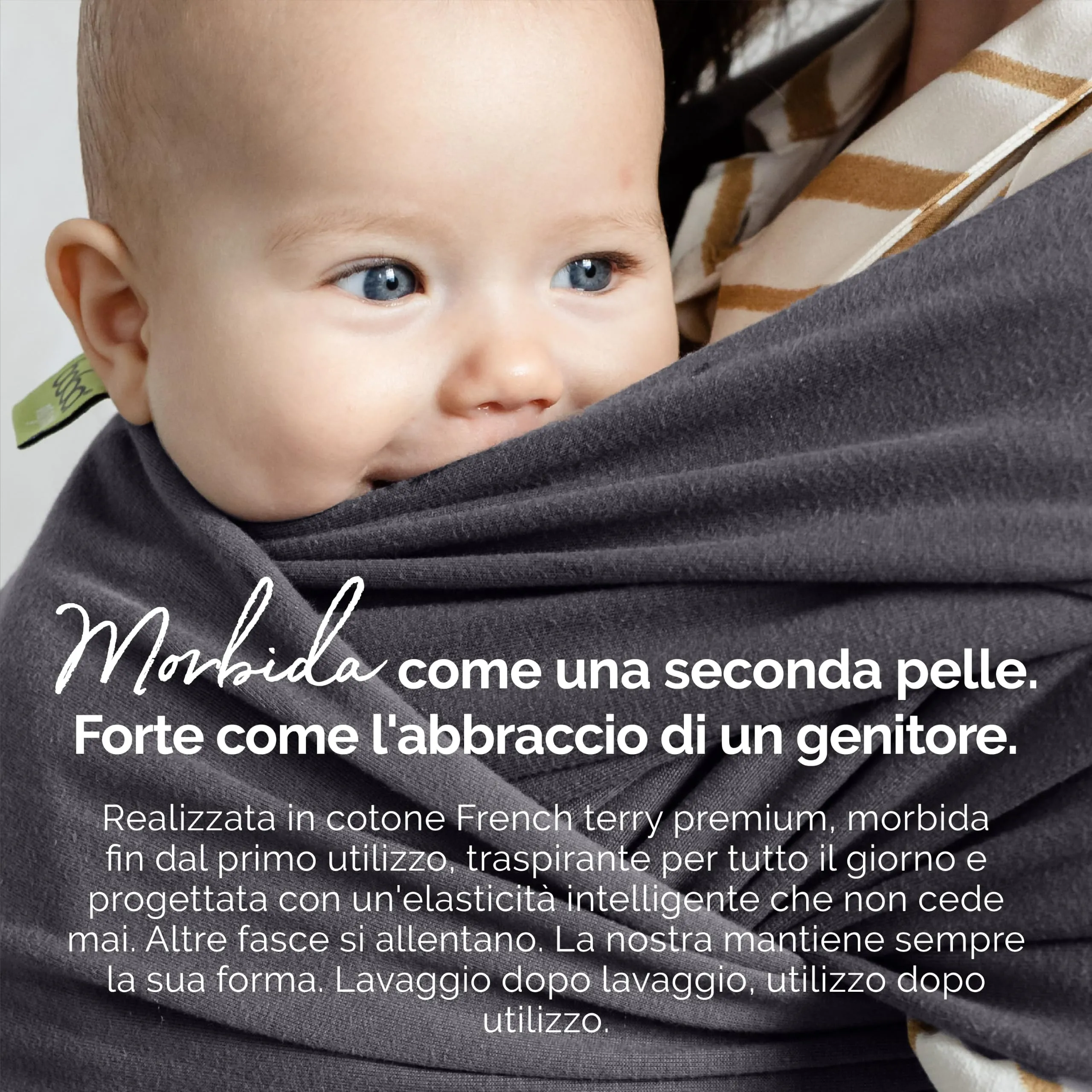 Boba Fascia Porta Bebè Elastica in Cotone Bio, Grigio Scuro - immagine 4