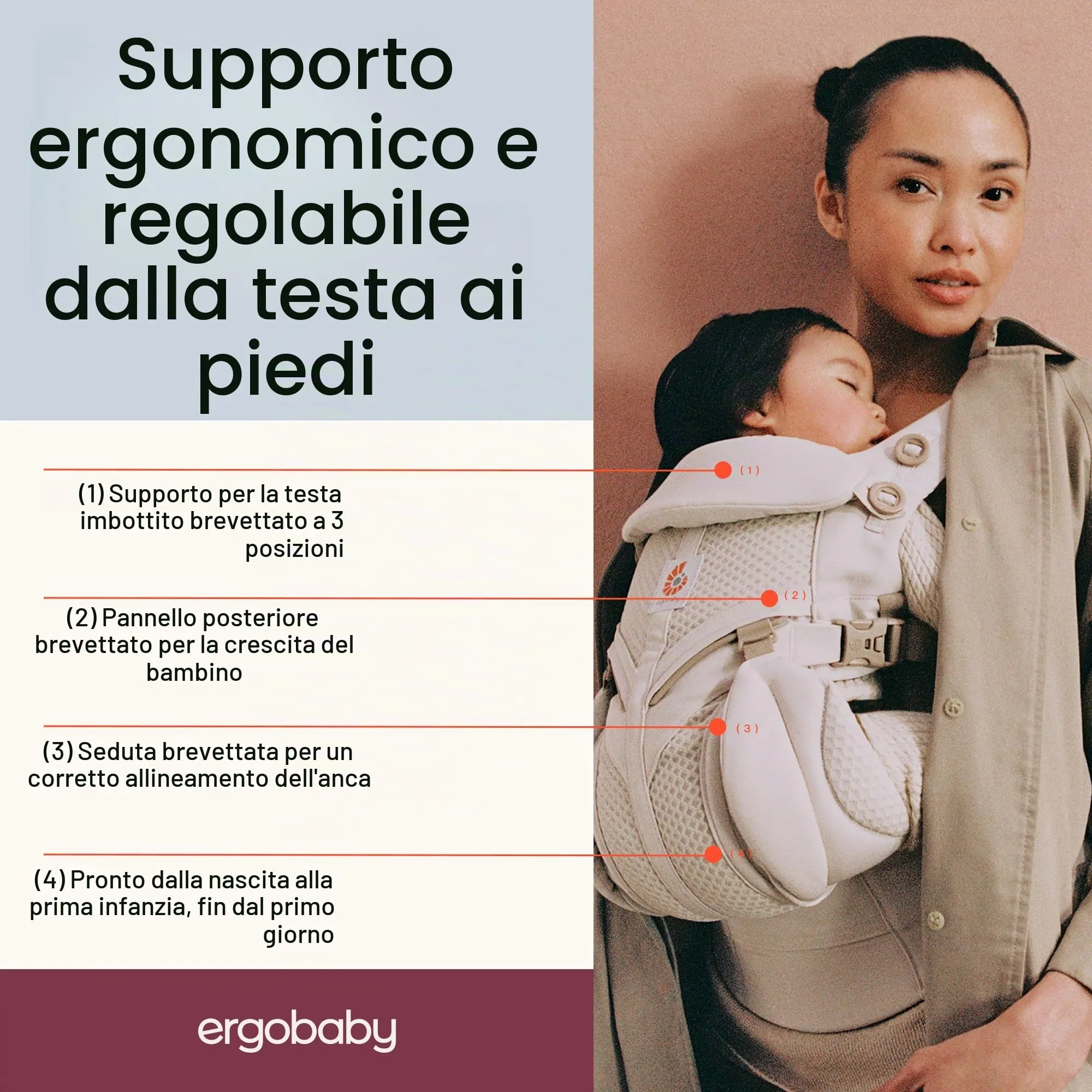 Ergobaby Omni 360 Cool Air Mesh Zaino Porta Bebe 4-in-1, Midnight Blue - immagine 3