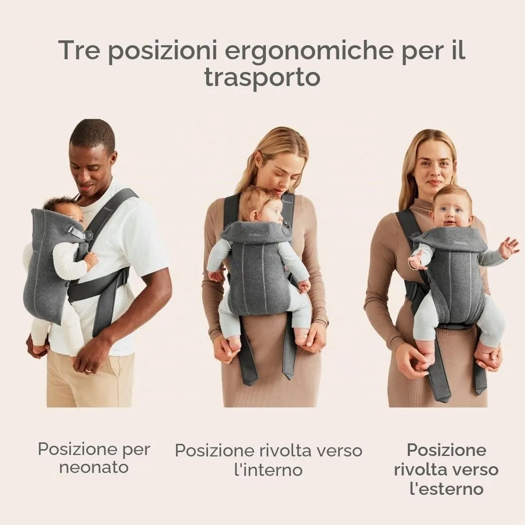 BabyBjörn Marsupio Mini 3D Jersey, Grigio Scuro - immagine 3
