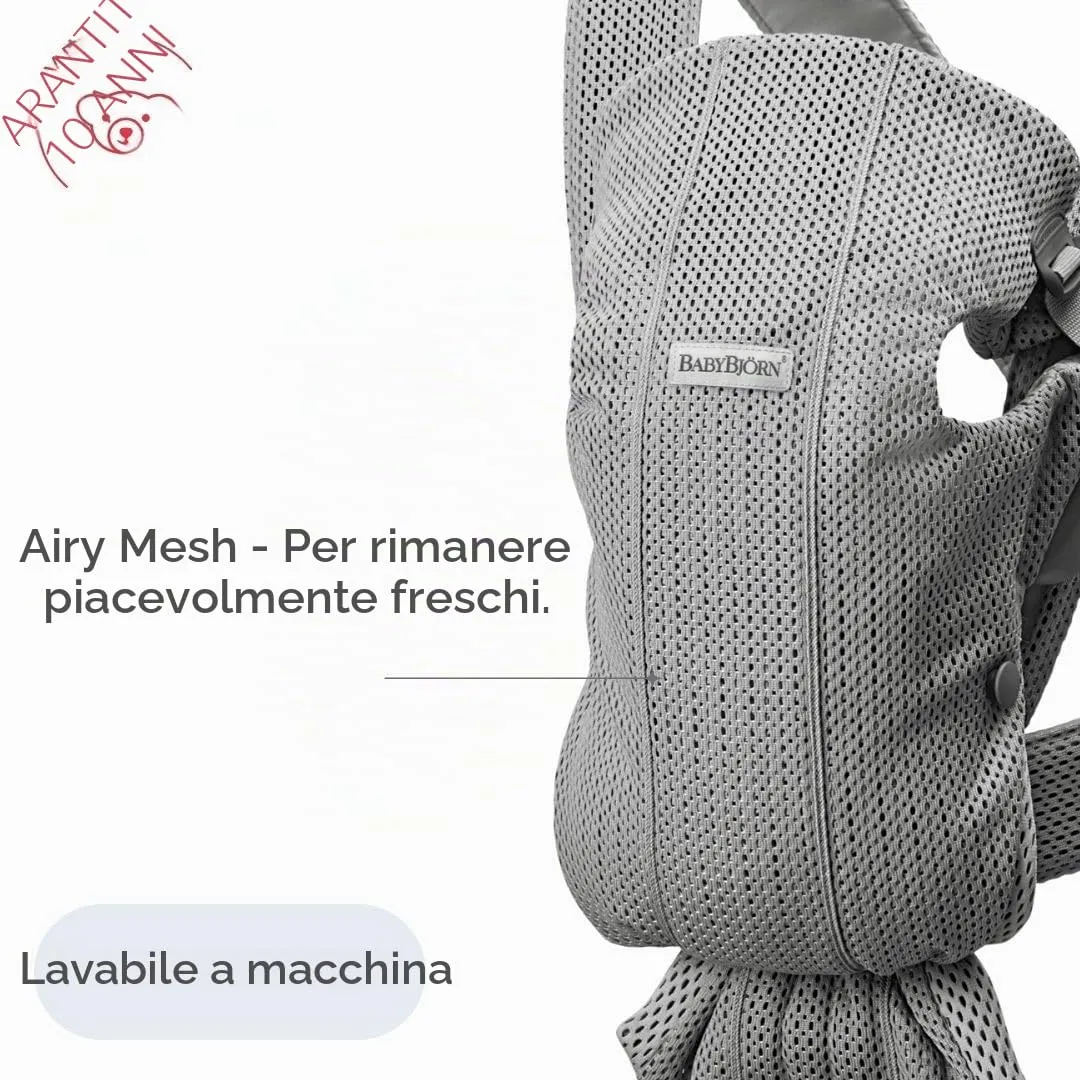 BabyBjörn Marsupio Mini 3D Mesh, Grigio - immagine 7