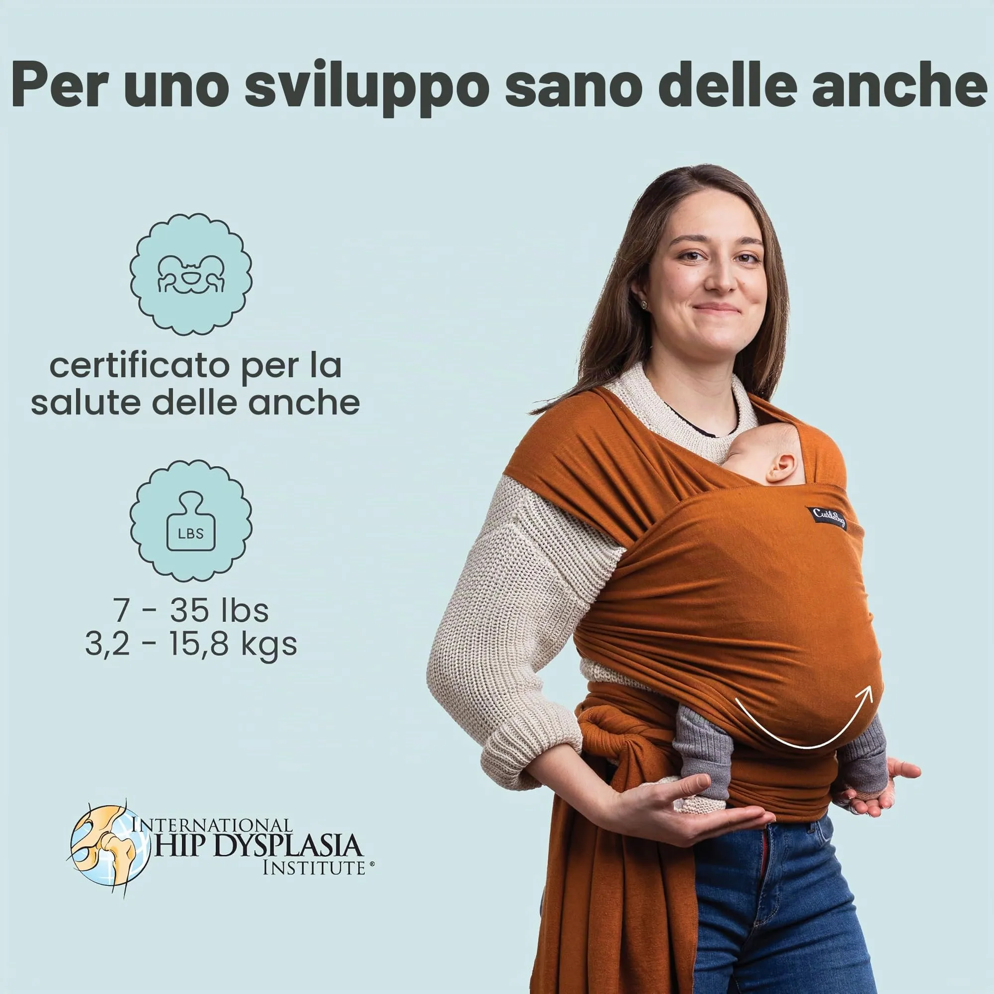 Cuddlebug Fascia Porta Bebè Elastica, 3-16 kg, Marrone - immagine 3