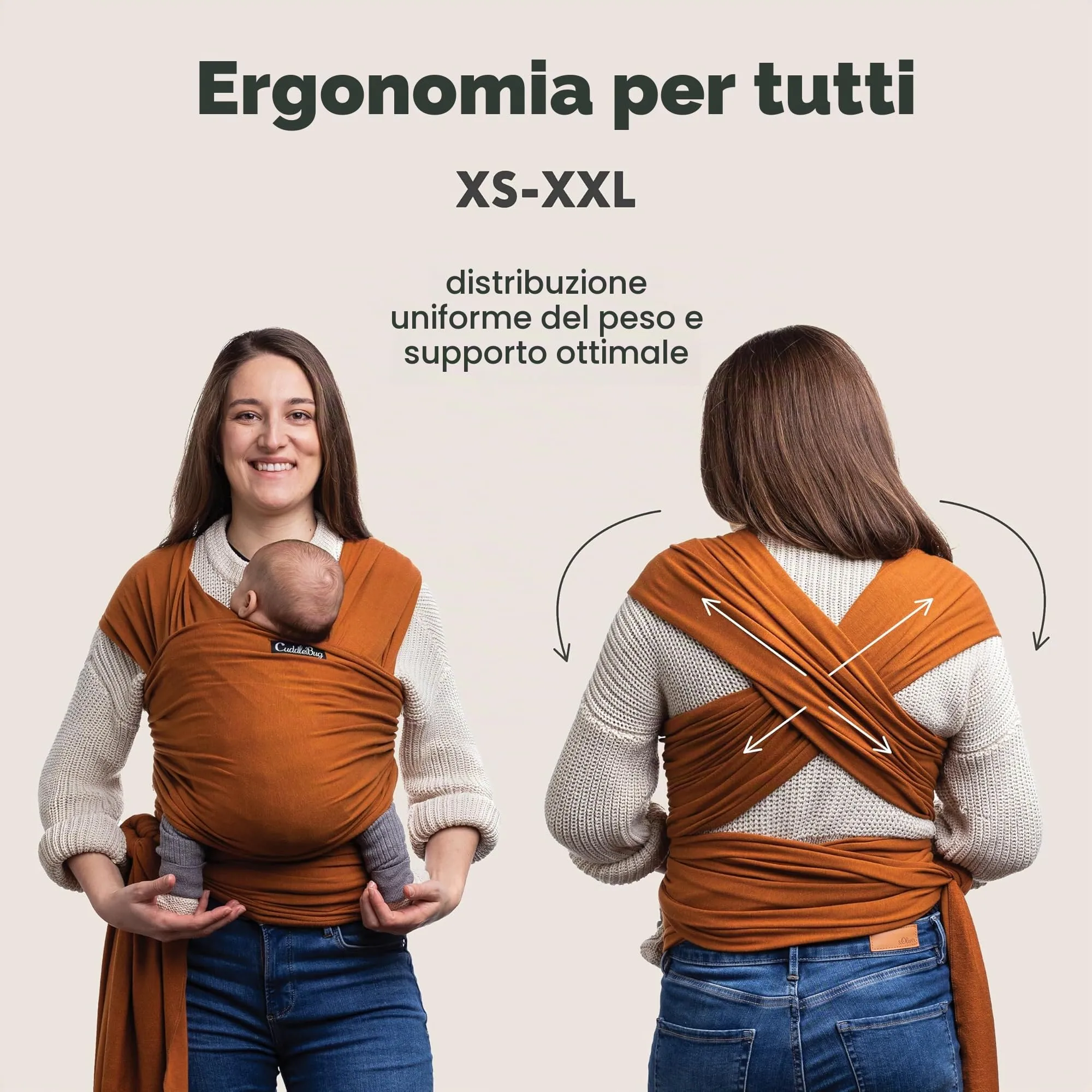 Cuddlebug Fascia Porta Bebè Elastica, 3-16 kg, Marrone - immagine 5