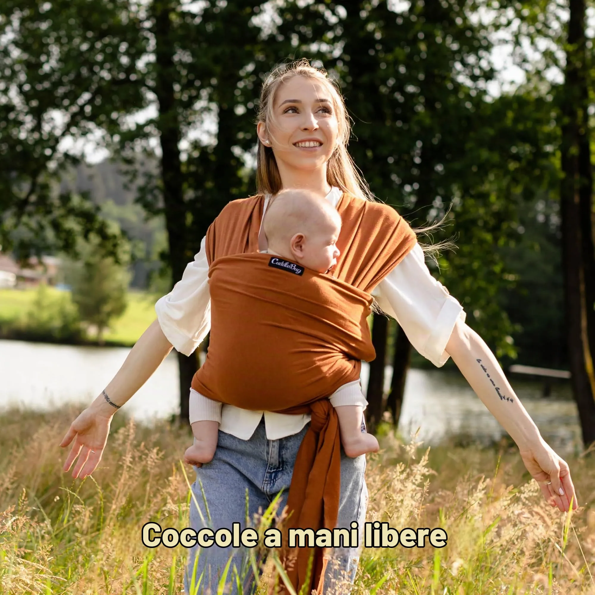 Cuddlebug Fascia Porta Bebè Elastica, 3-16 kg, Marrone - immagine 7