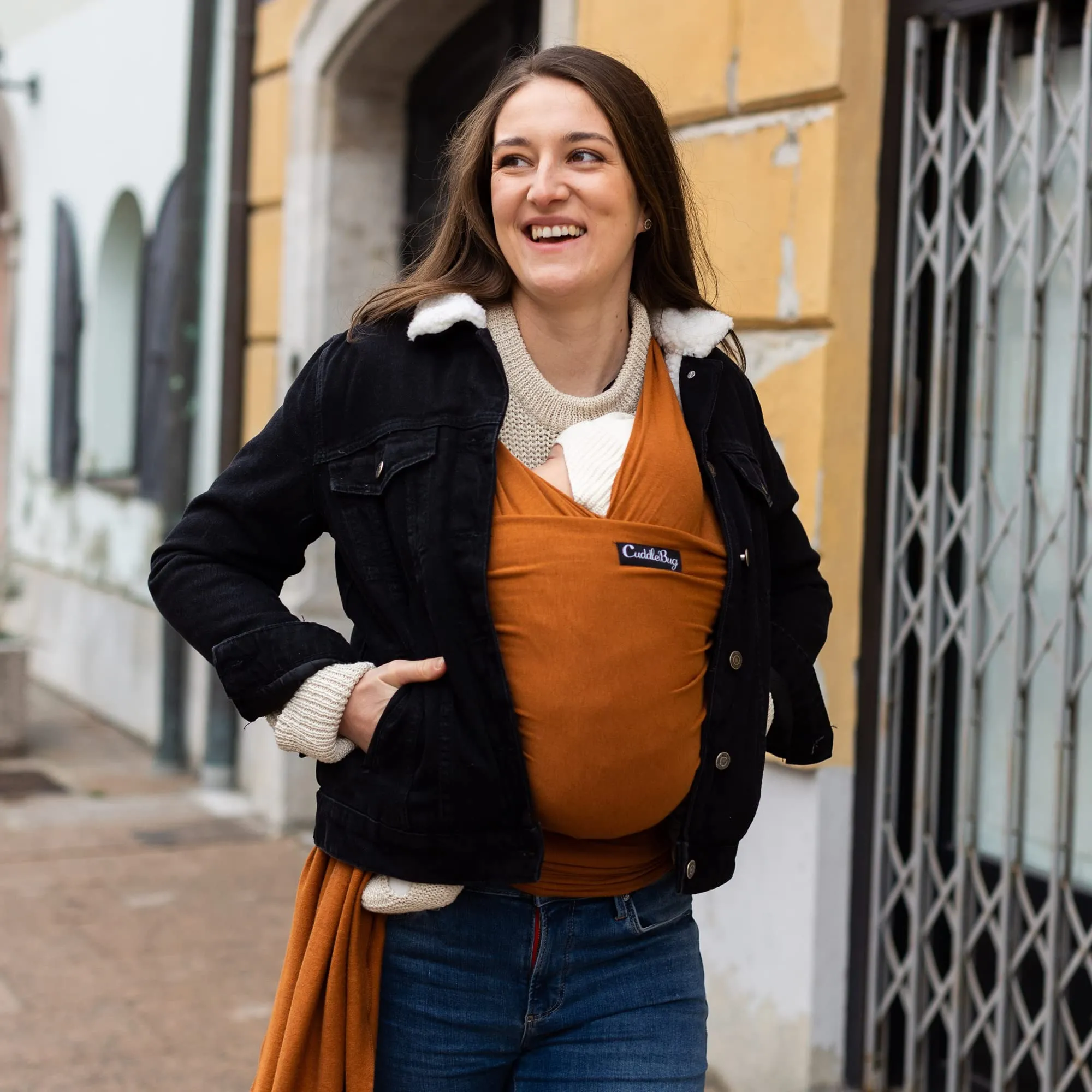Cuddlebug Fascia Porta Bebè Elastica, 3-16 kg, Marrone - immagine 9
