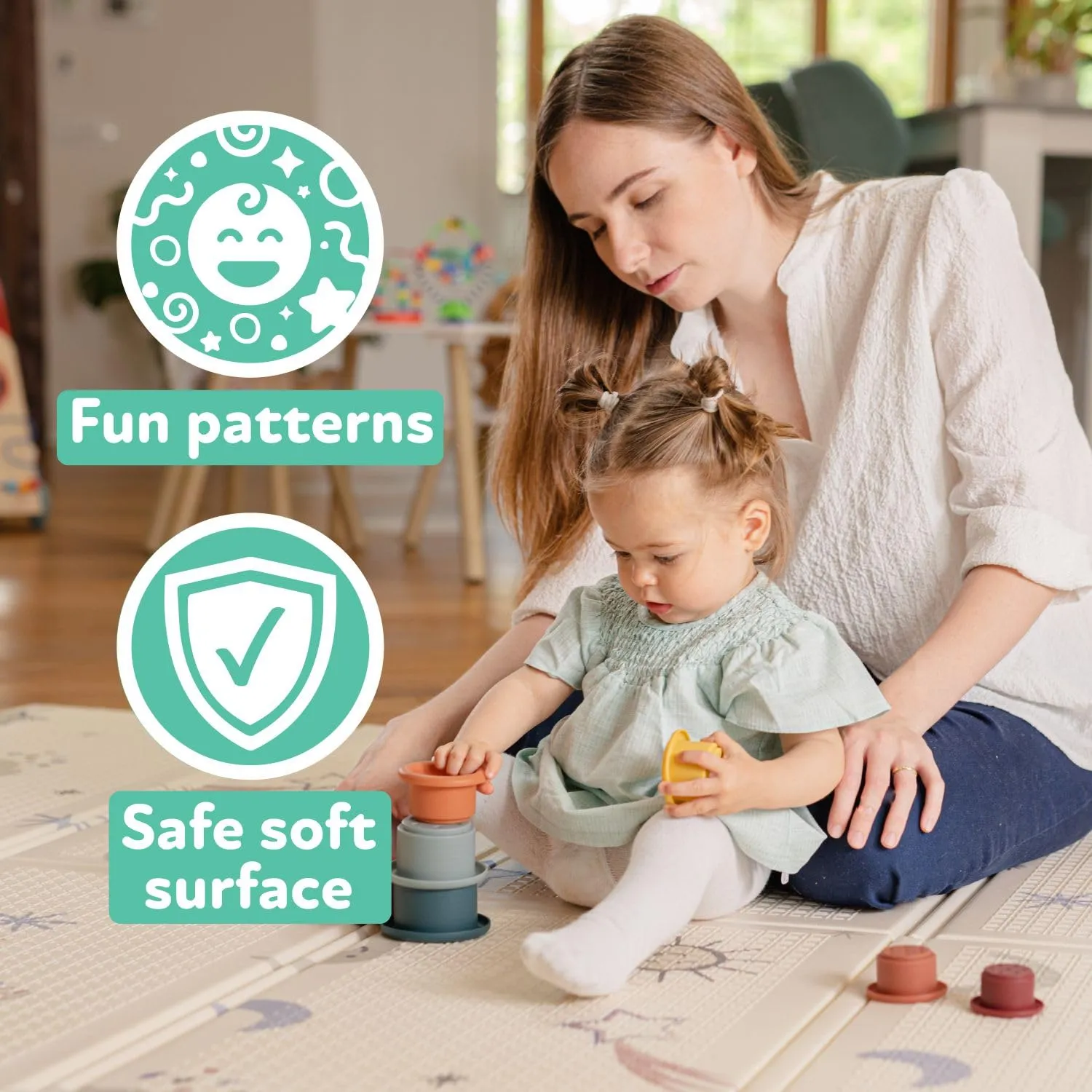 Nuby Tappeto Gioco Bambini Pieghevole Double Face, 150x200cm, Stelle - immagine 3