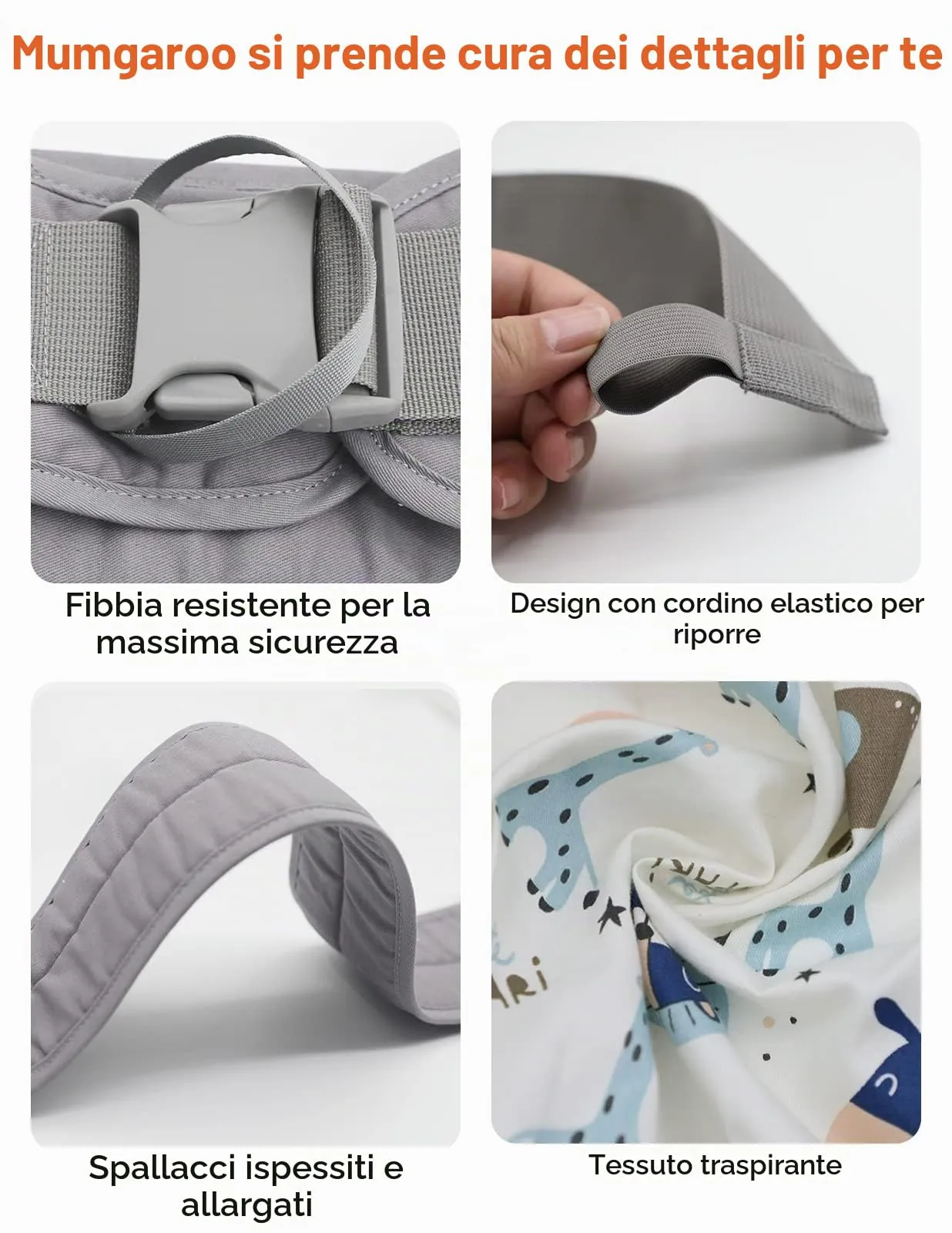 Mumgaroo Fascia Porta Bebè Ergonomica (0-15kg, Pieghevole 12 cm) - immagine 5