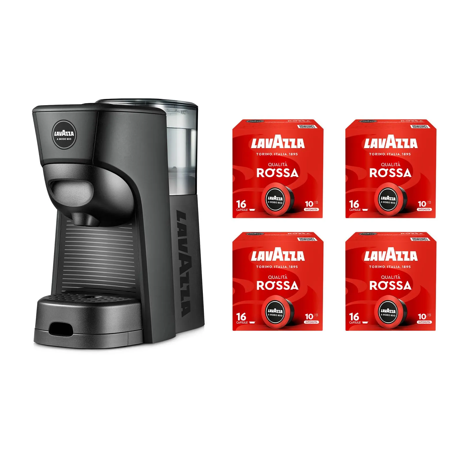 Lavazza A Modo Mio Macchina per Caffè Tiny Nera con 64 Capsule Qualità Rossa - immagine 1