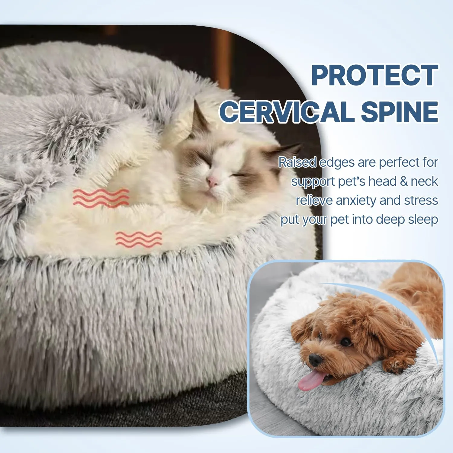 SUOXU Cuscino Calmante per Cani a Forma di Ciambella, 65 cm, Grigio - immagine 2