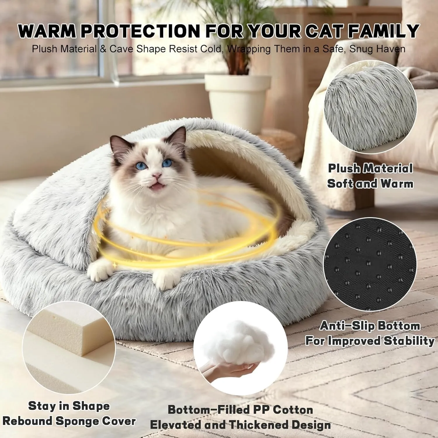SUOXU Cuscino Calmante per Cani a Forma di Ciambella, 65 cm, Grigio - immagine 6