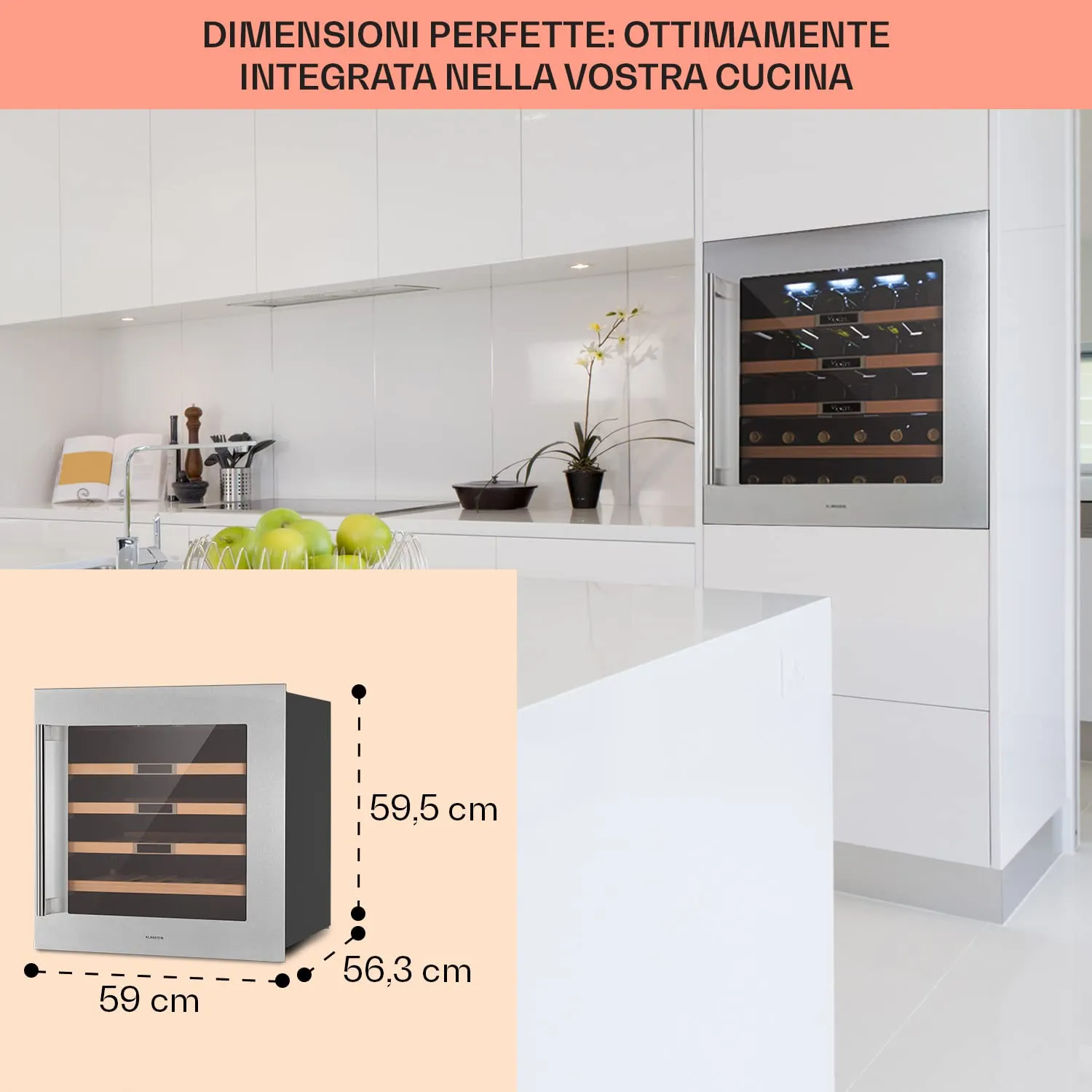 Klarstein Cantinetta Vino a Zona Singola 92L 36 Bottiglie, Touch Control 5-20°C, Acciaio - immagine 6
