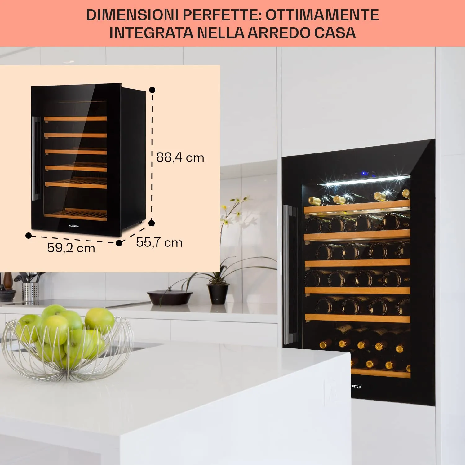 Klarstein Cantinetta Vino a Zona Singola, 137L, 52 Bottiglie, Touch Control 5-22°C, Nero - immagine 6