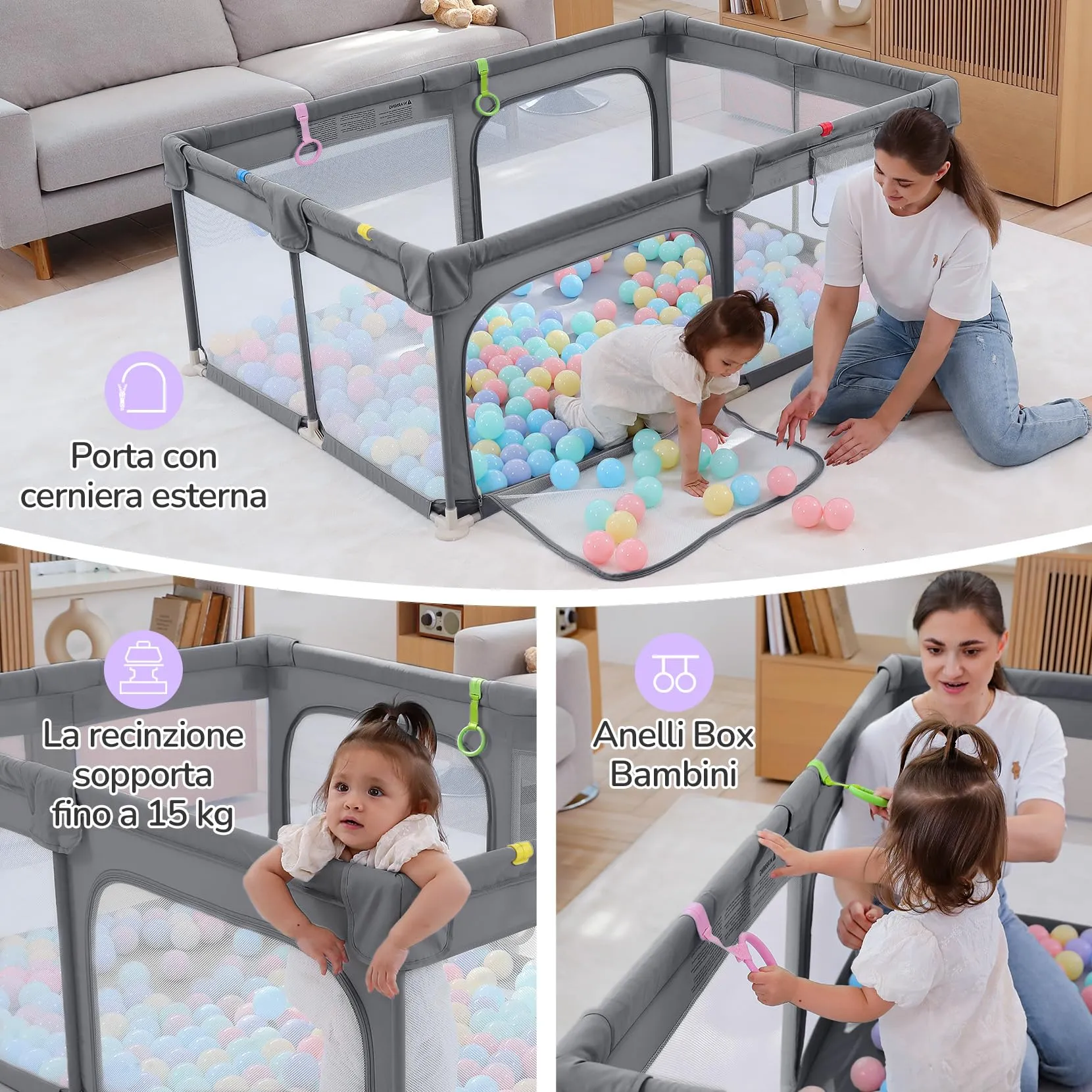 Dripex Box Recinto per Bambini e Neonati, Medium, Grigio - immagine 2