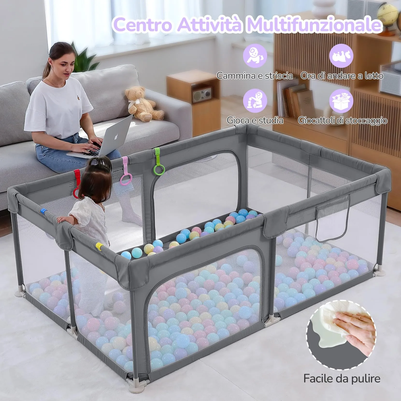 Dripex Box Recinto per Bambini e Neonati, Medium, Grigio - immagine 5