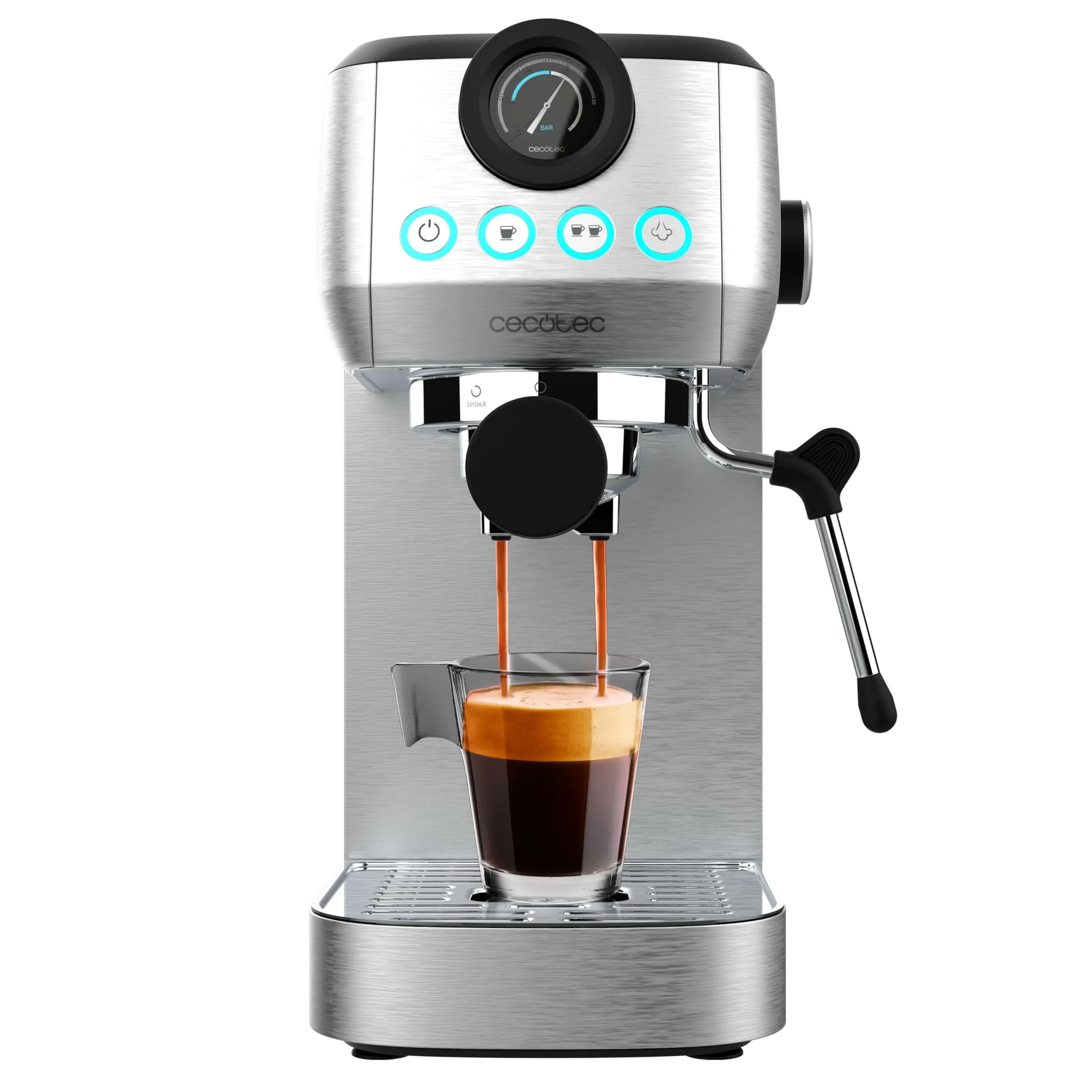 Cecotec Power Espresso 20 Steel Pro Macchina da Caffè Espresso, 1350 W, 20 Bar, Sistema Thermoblock, Vaporizzatore Orientabile, 1,3L, Argento - immagine 1