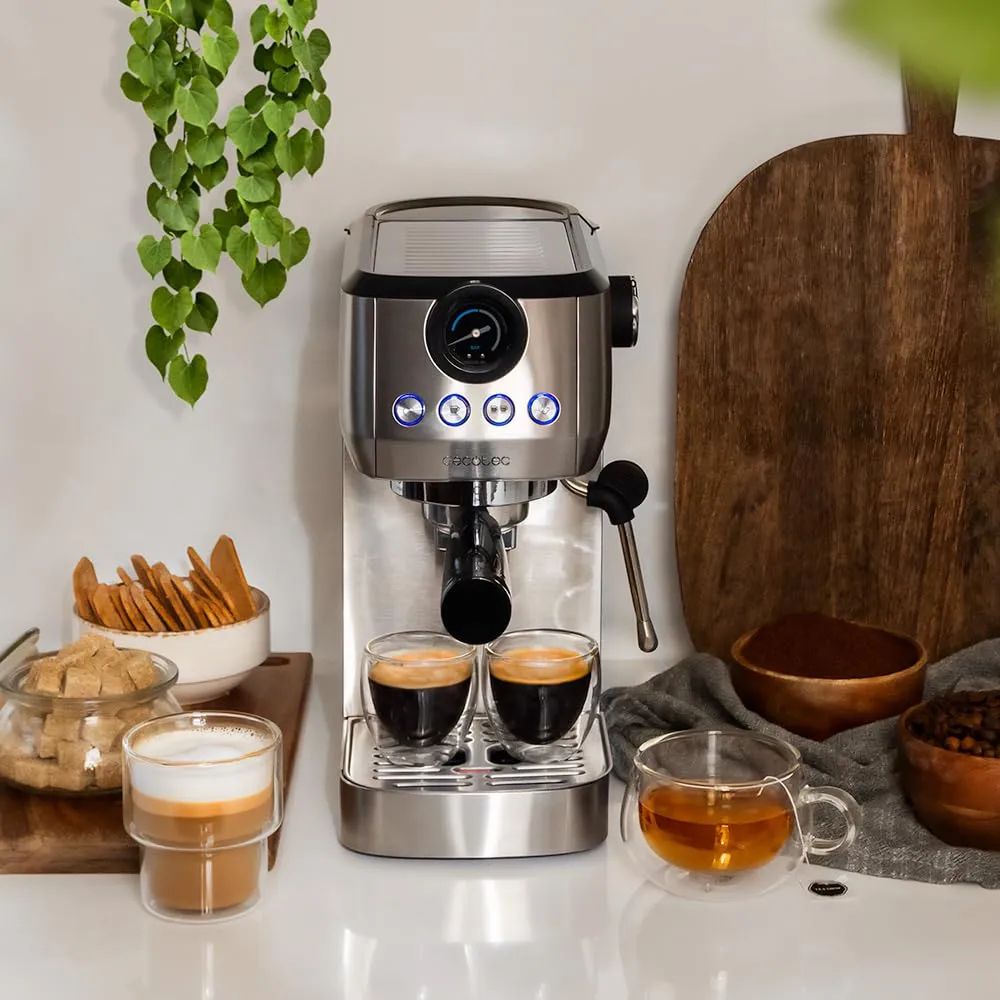 Cecotec Power Espresso 20 Steel Pro Macchina da Caffè Espresso, 1350 W, 20 Bar, Sistema Thermoblock, Vaporizzatore Orientabile, 1,3L, Argento - immagine 5