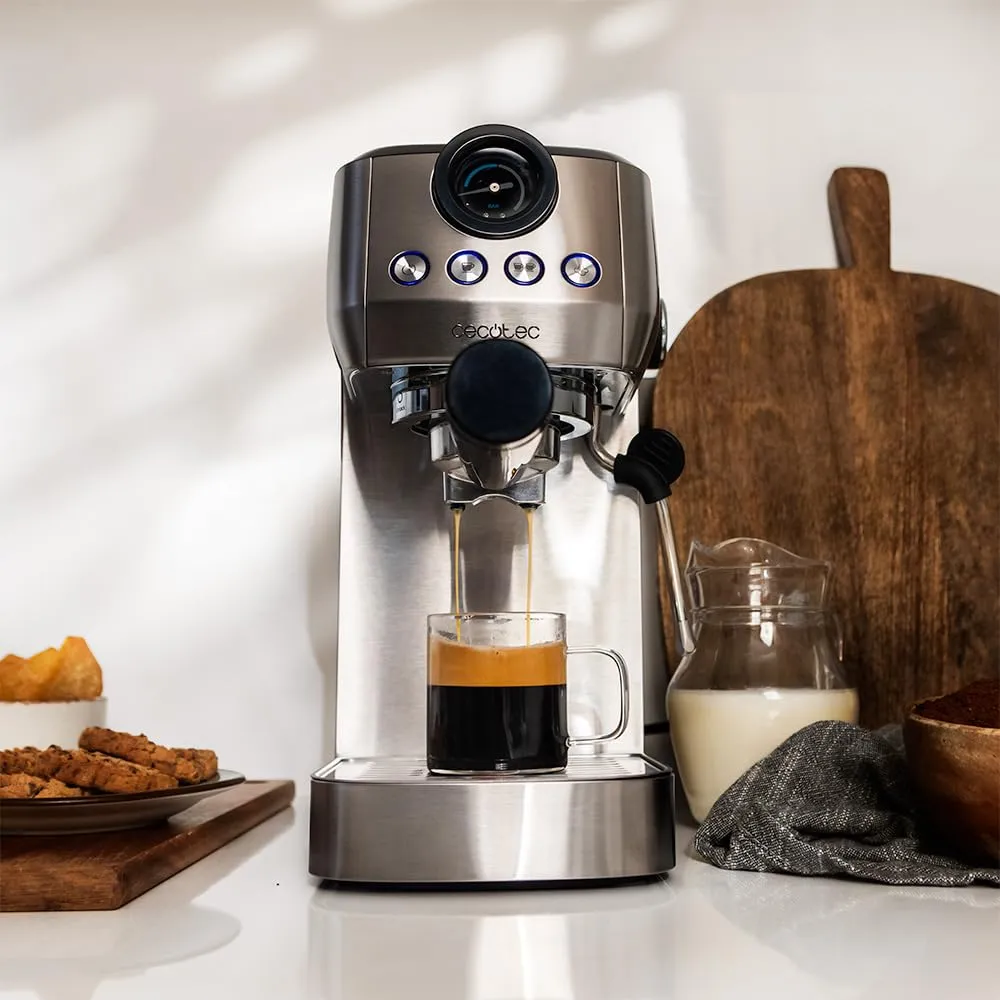 Cecotec Power Espresso 20 Steel Pro Macchina da Caffè Espresso, 1350 W, 20 Bar, Sistema Thermoblock, Vaporizzatore Orientabile, 1,3L, Argento - immagine 7