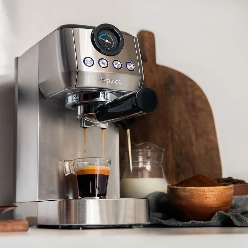 Cecotec Power Espresso 20 Steel Pro Macchina da Caffè Espresso, 1350 W, 20 Bar, Sistema Thermoblock, Vaporizzatore Orientabile, 1,3L, Argento - immagine 8