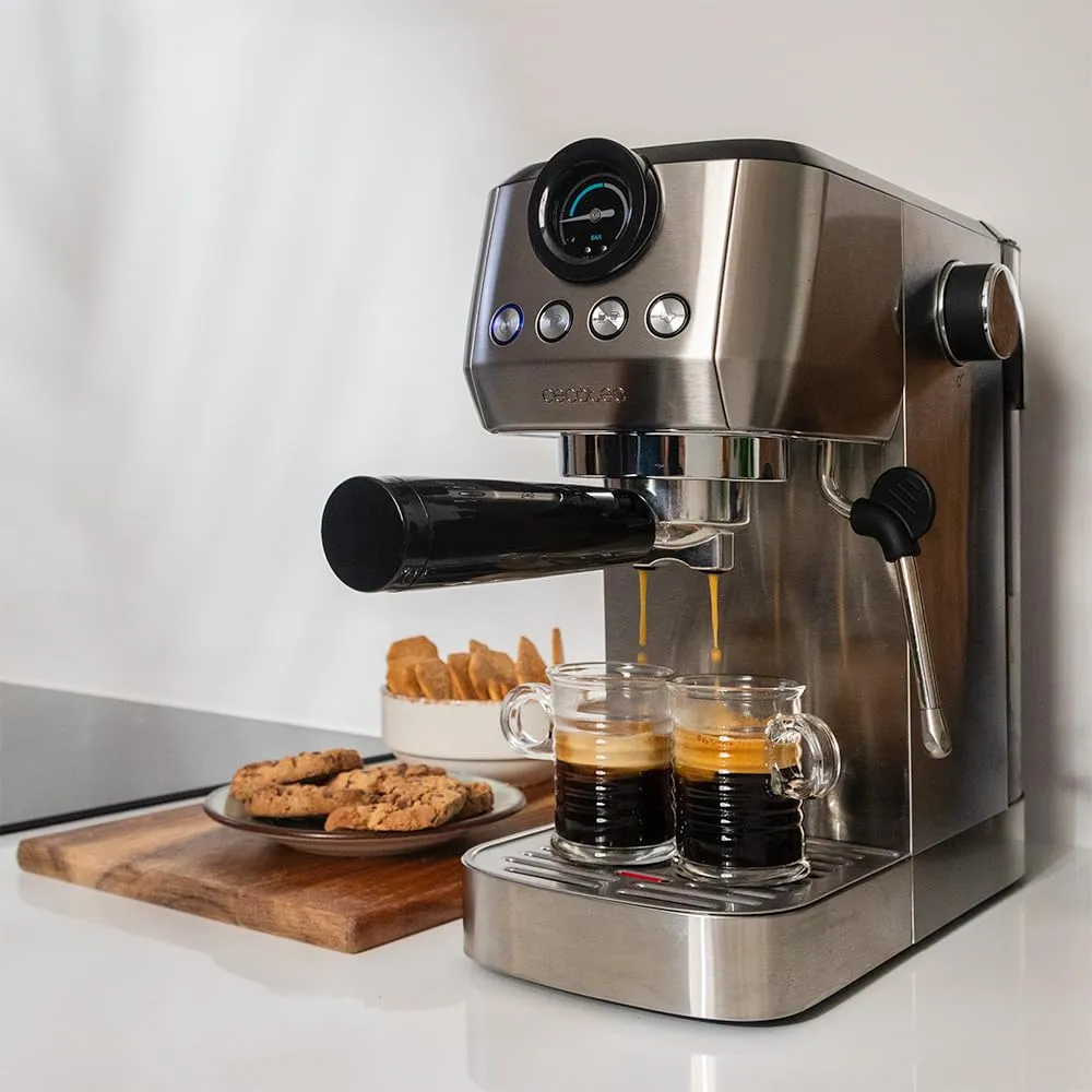 Cecotec Power Espresso 20 Steel Pro Macchina da Caffè Espresso, 1350 W, 20 Bar, Sistema Thermoblock, Vaporizzatore Orientabile, 1,3L, Argento - immagine 11