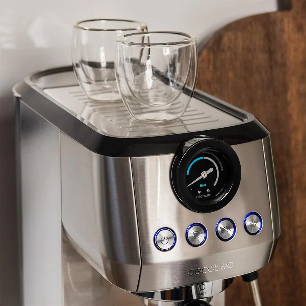 Cecotec Power Espresso 20 Steel Pro Macchina da Caffè Espresso, 1350 W, 20 Bar, Sistema Thermoblock, Vaporizzatore Orientabile, 1,3L, Argento - immagine 13