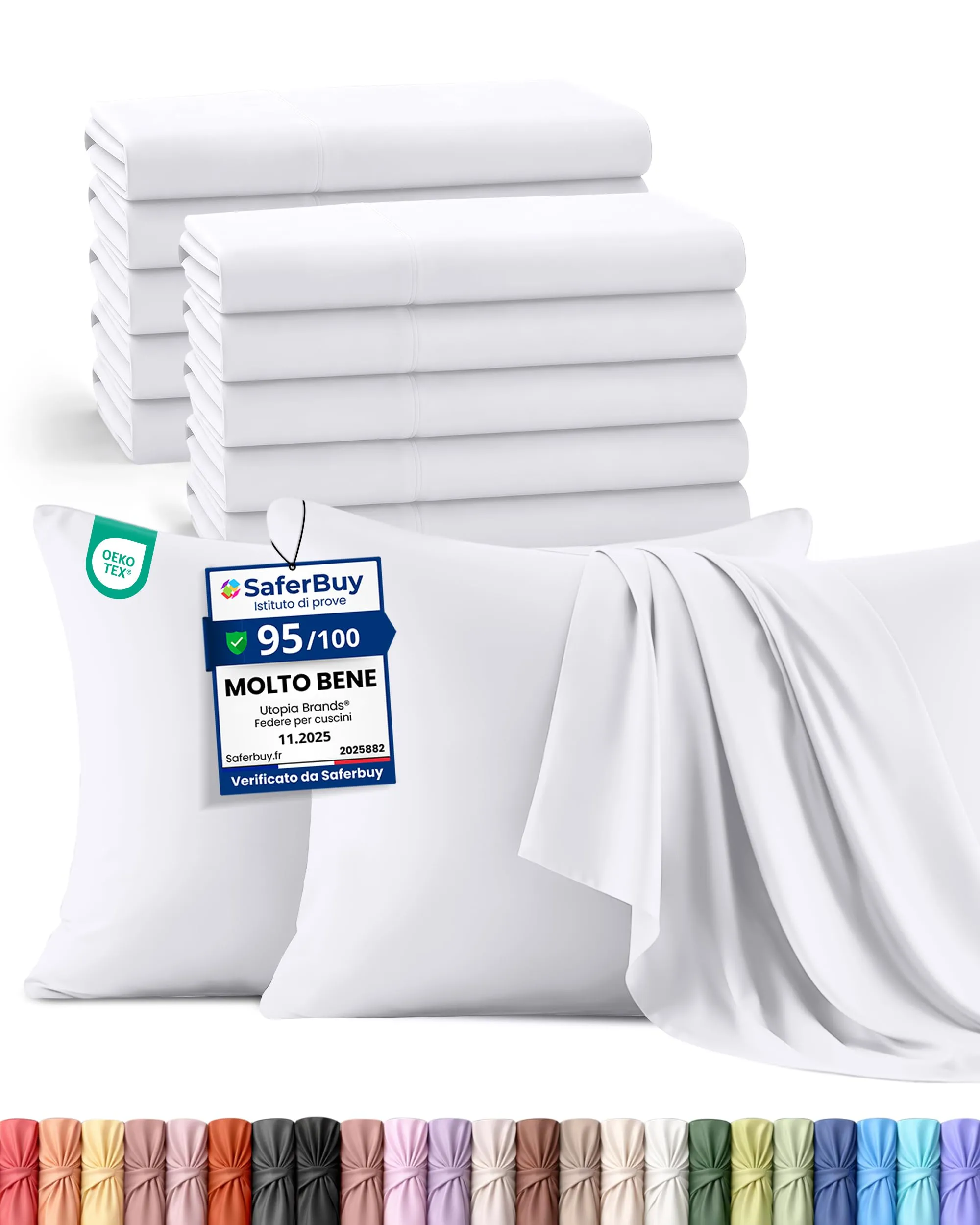 Utopia Bedding Set di 12 Federe Copricuscino, 50 x 75 cm, Bianco - immagine 1