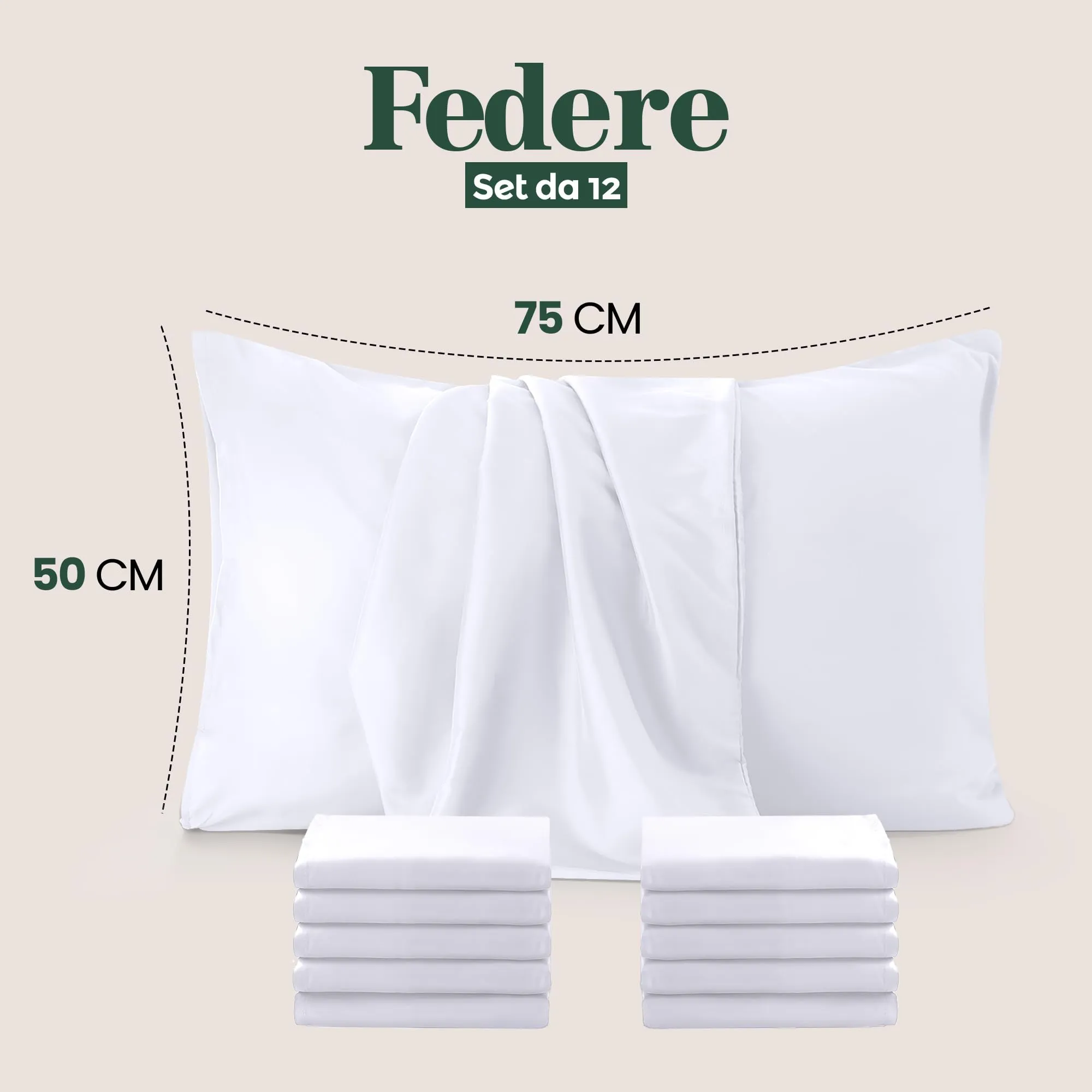 Utopia Bedding Set di 12 Federe Copricuscino, 50 x 75 cm, Bianco - immagine 2