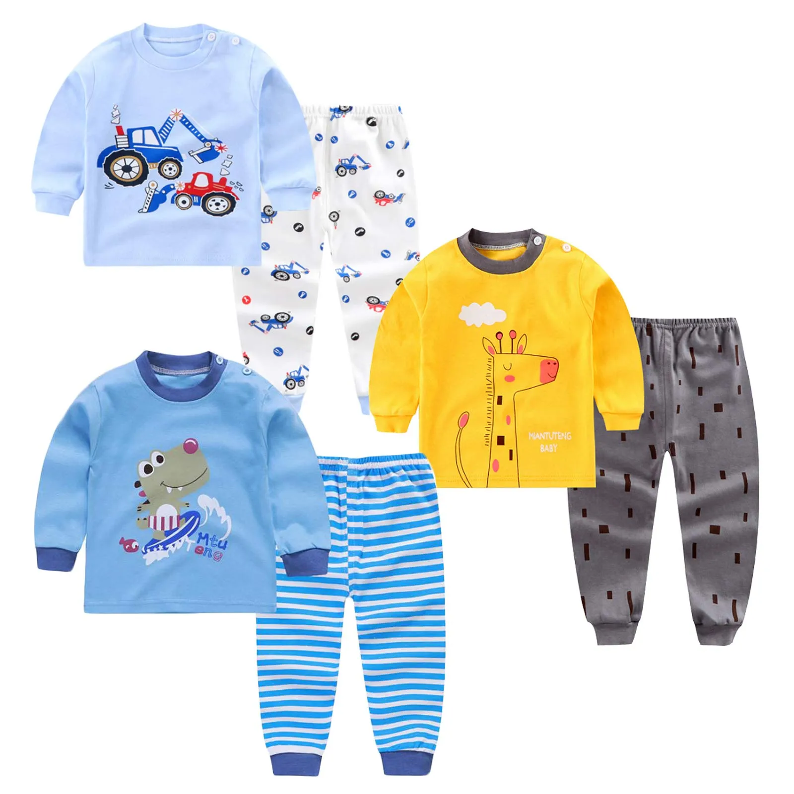 XM-Amigo Pigiami a Maniche Lunghe in Cotone per Bambino Maschio, Set da 3 - immagine 1