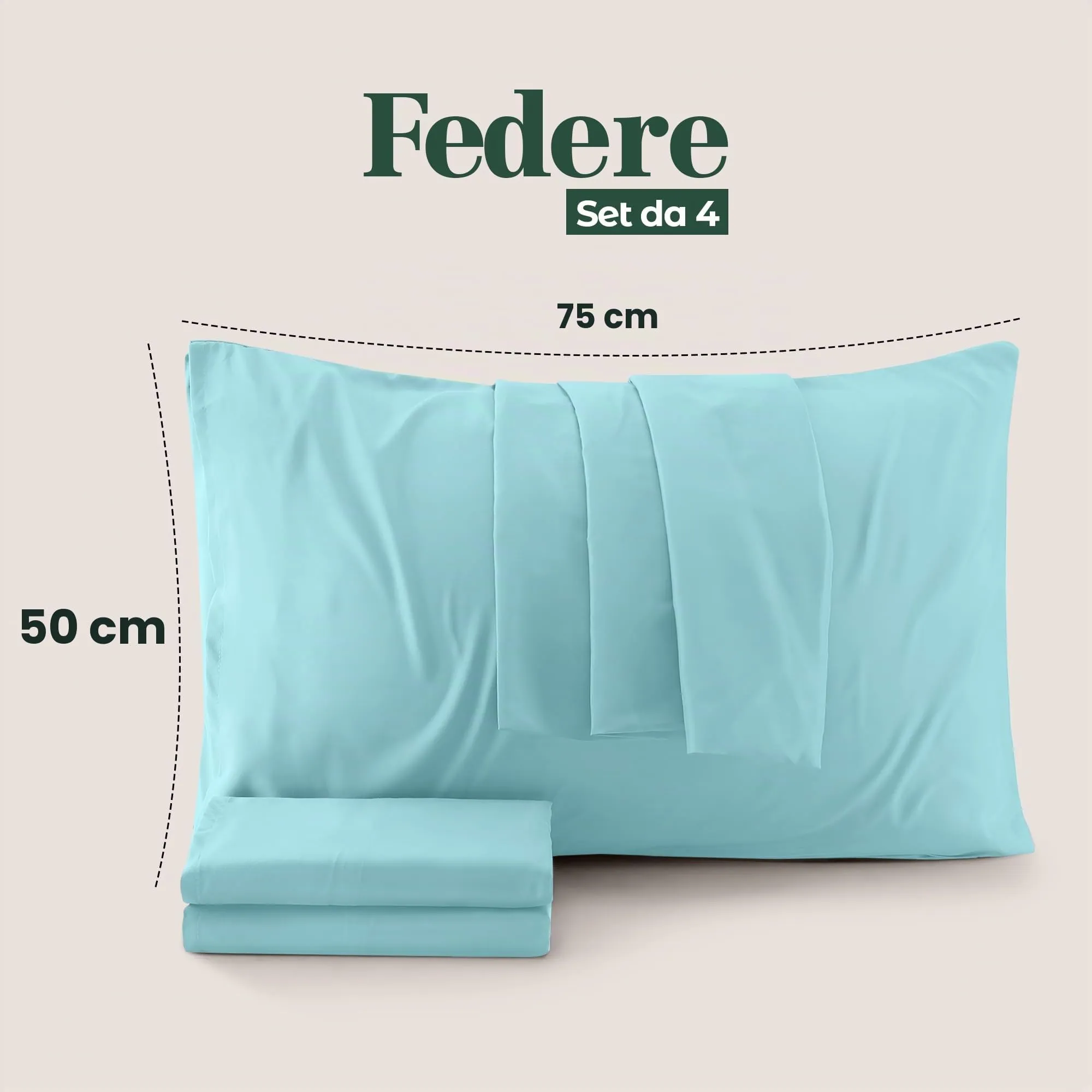Utopia Bedding Set di 4 Copricuscino, 50 x 75 cm, Blu Spa - immagine 2