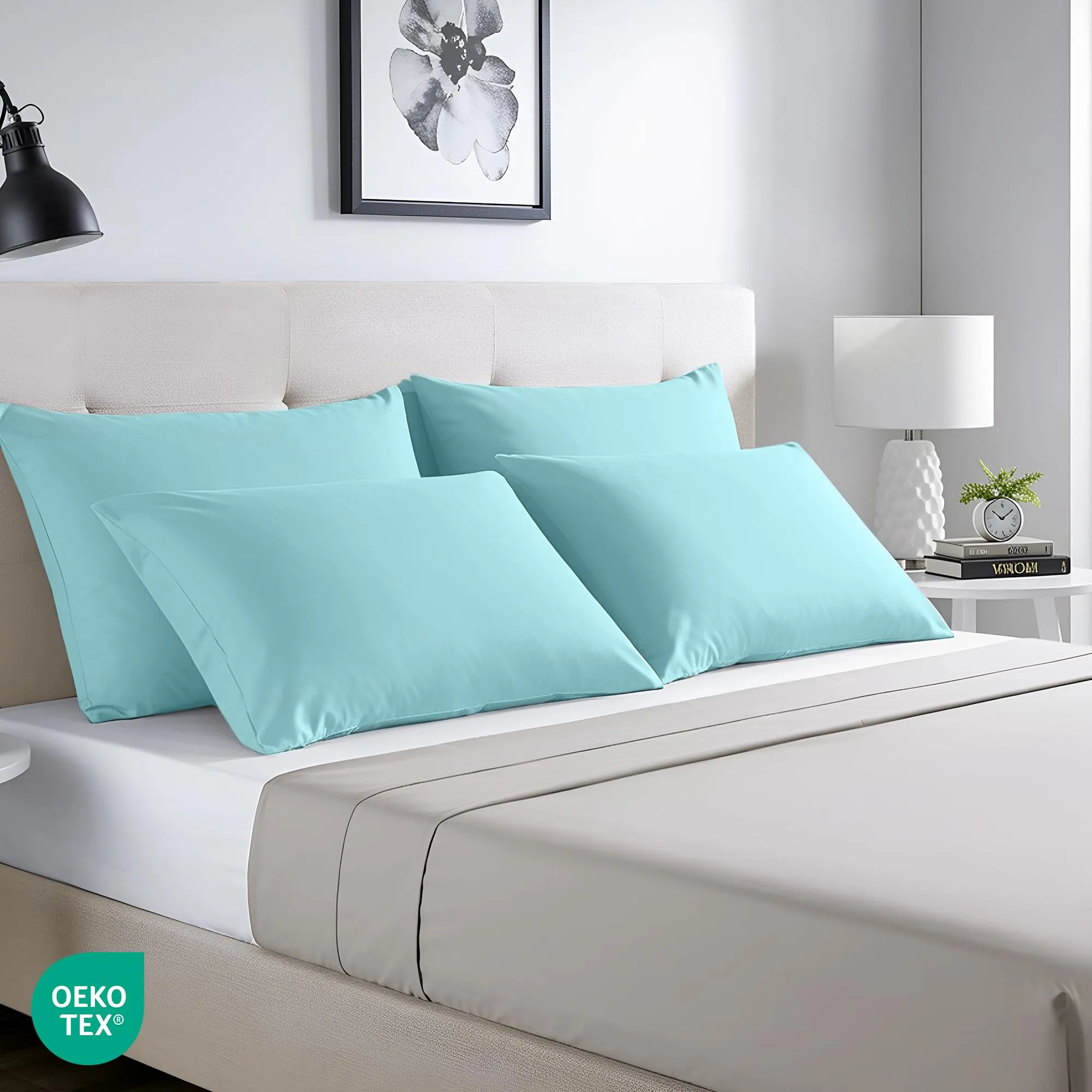 Utopia Bedding Set di 4 Copricuscino, 50 x 75 cm, Blu Spa - immagine 4