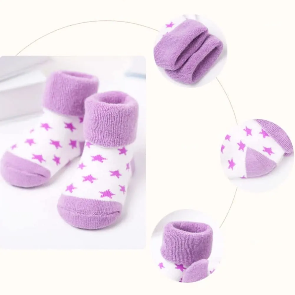 FedMois Calzini Cotone Invernali Termici per Neonati e Bambini, Viola, 12-24 mesi, 5 Paia - immagine 3