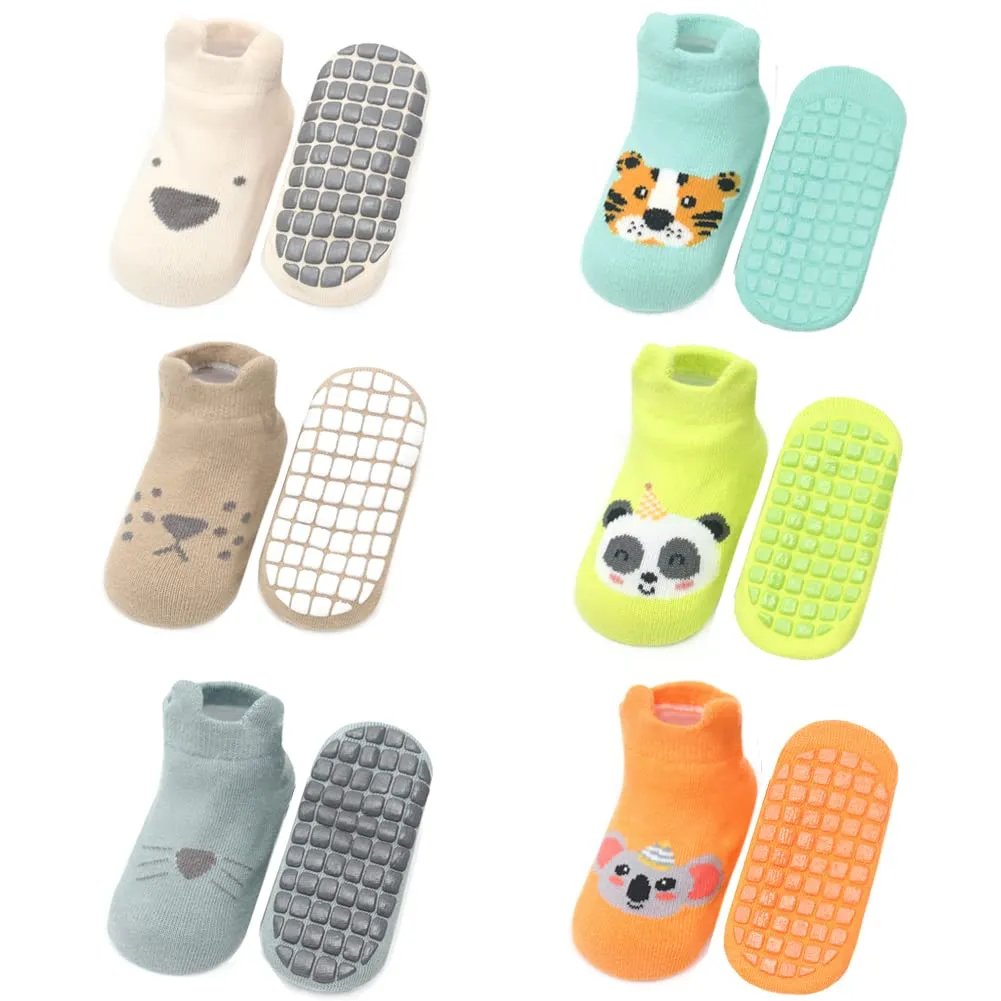 FedMois Calzini Antiscivolo in Cotone per Bambini, Motivi Animali, 6 Paia, 3-5 Anni - immagine 1