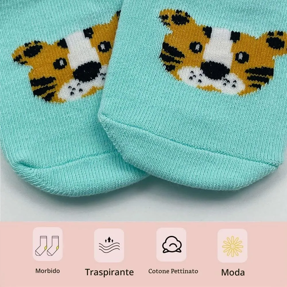FedMois Calzini Antiscivolo in Cotone per Bambini, Motivi Animali, 6 Paia, 3-5 Anni - immagine 5