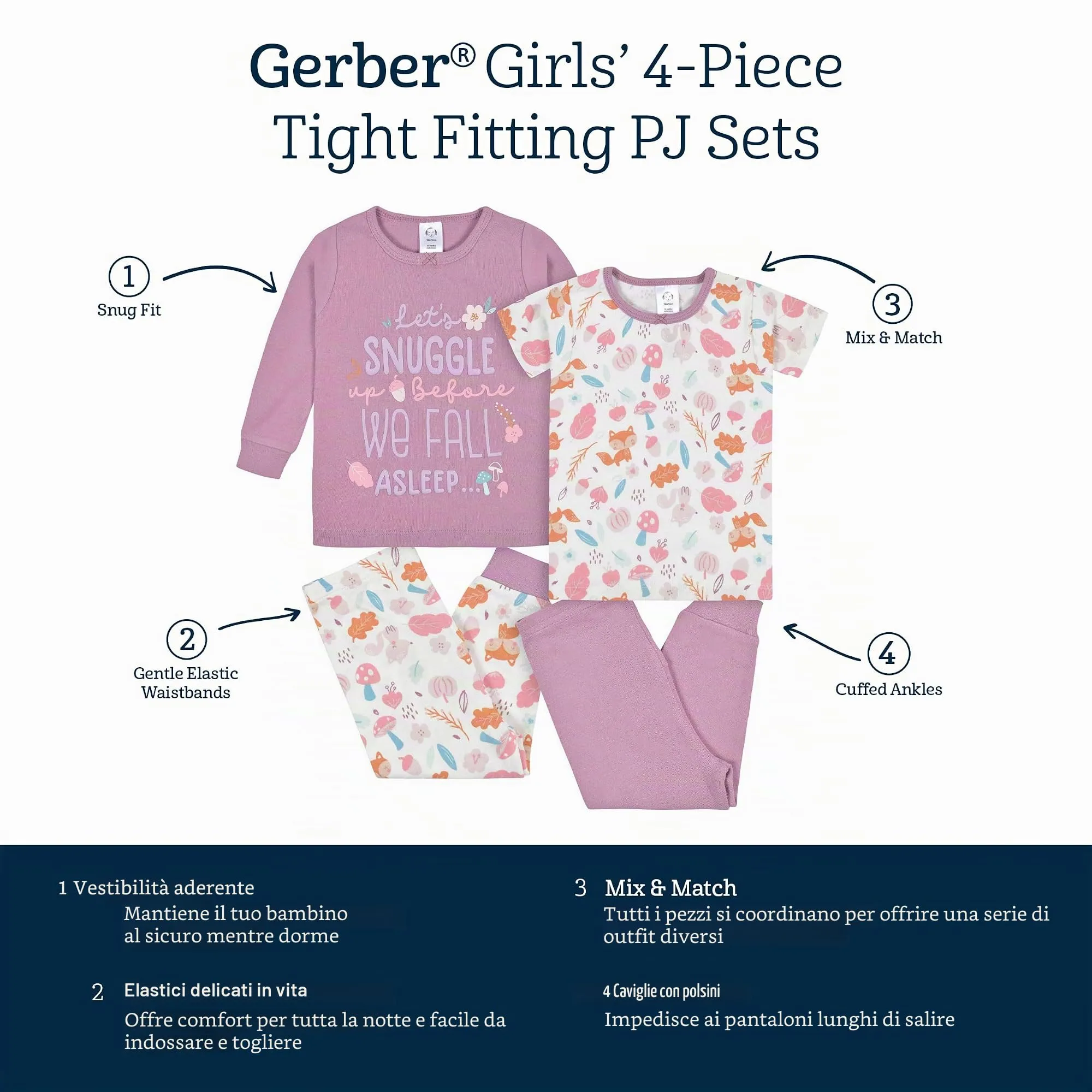 Gerber Set pigiama da 4 pezzi per bambina, Little Llama rosa, 24 mesi - immagine 6