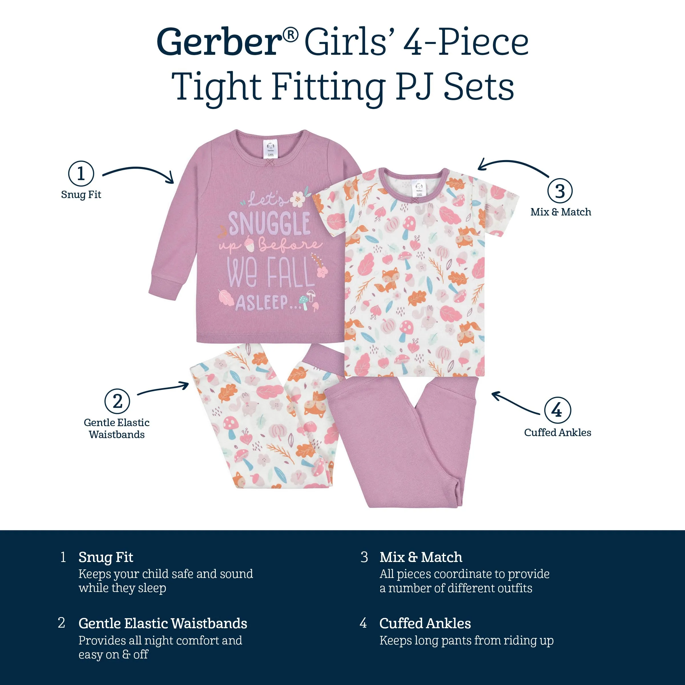 Gerber Set pigiama da 4 pezzi per bambina, Unicorno Magic Pink, 3 anni - immagine 7
