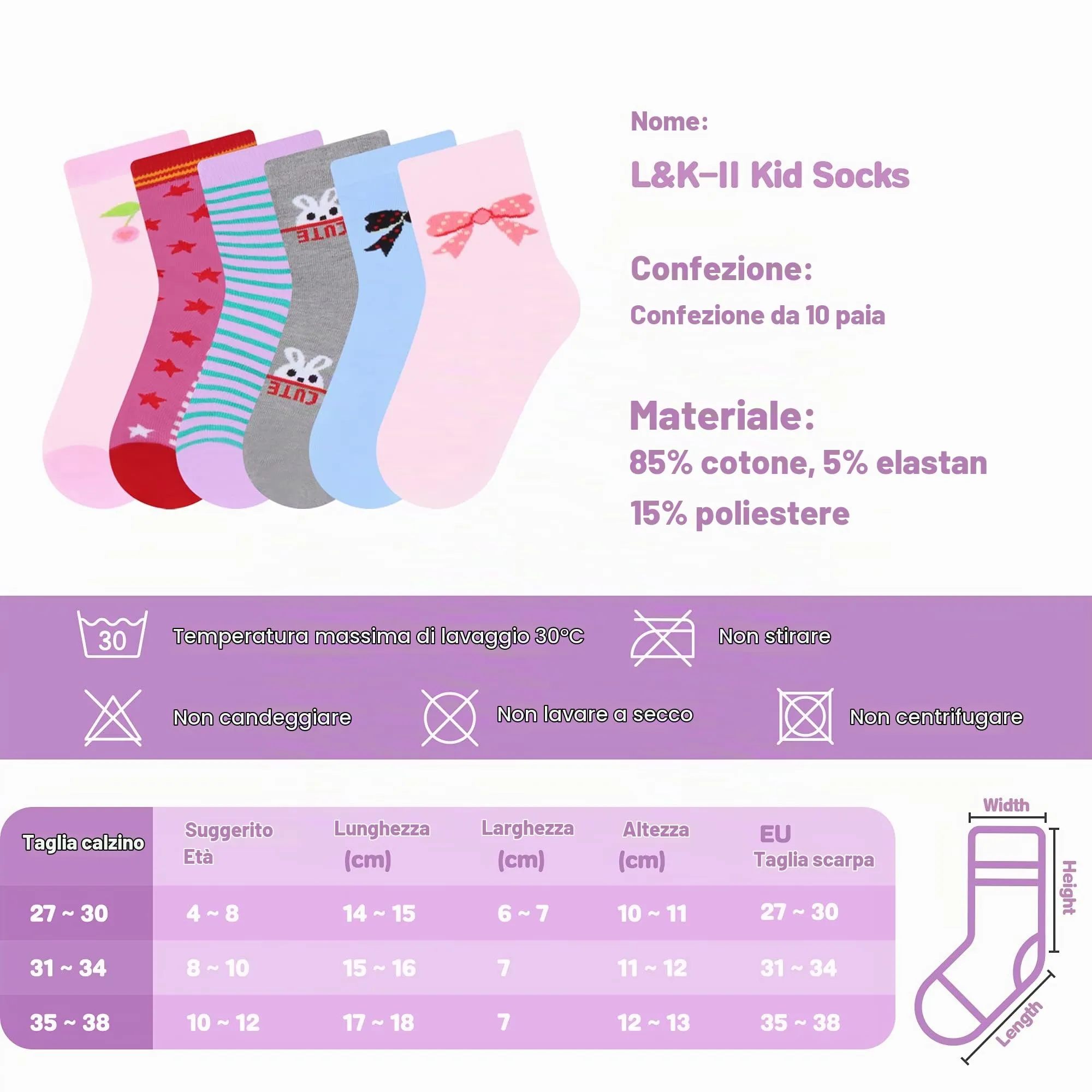 L&K-II Calzini in Cotone per Bambino, 12 Paia, 2808, 35-38 - immagine 7