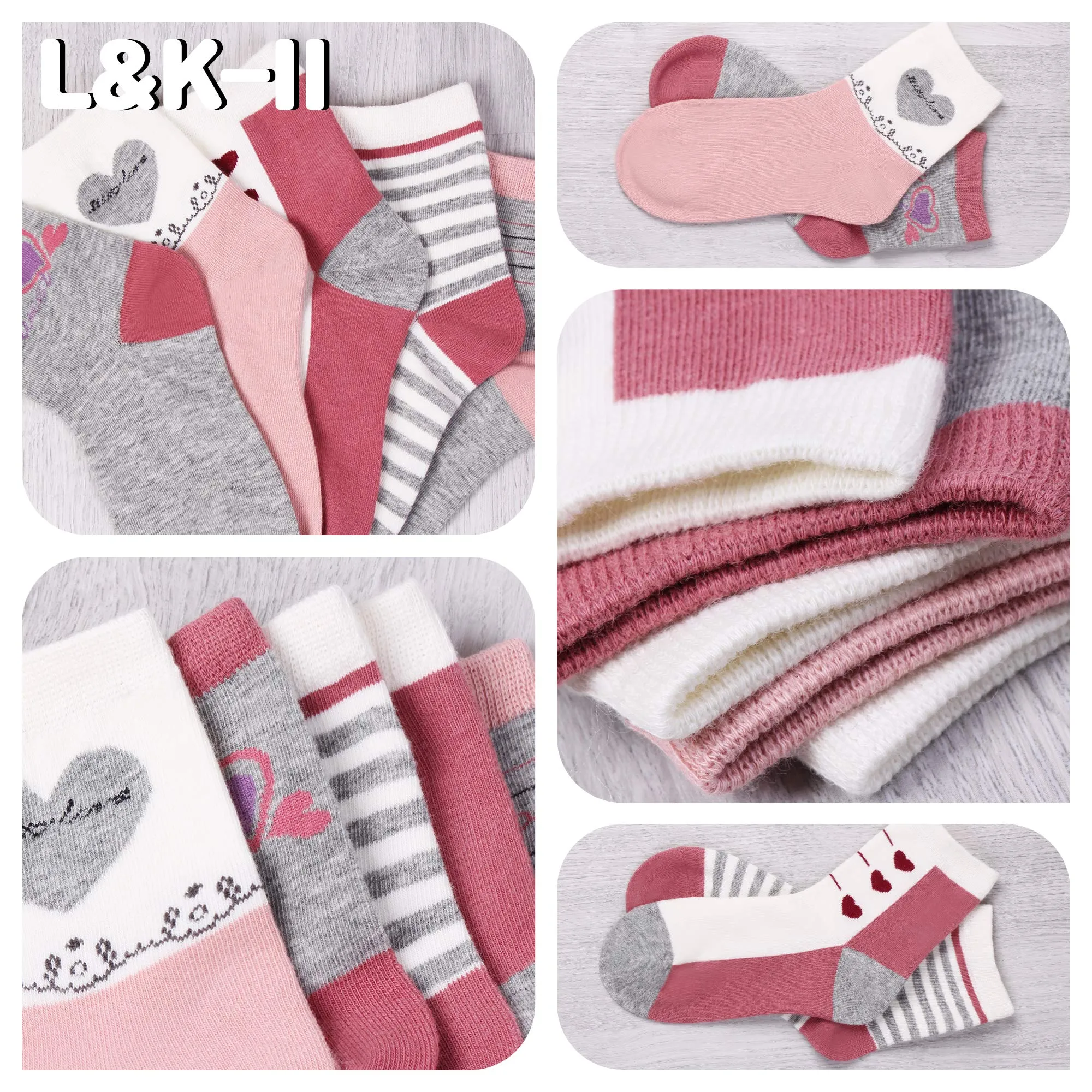 L&K-II Calzini da ginnastica per bambina in cotone, 10 paia, 2823 27-30 - immagine 7