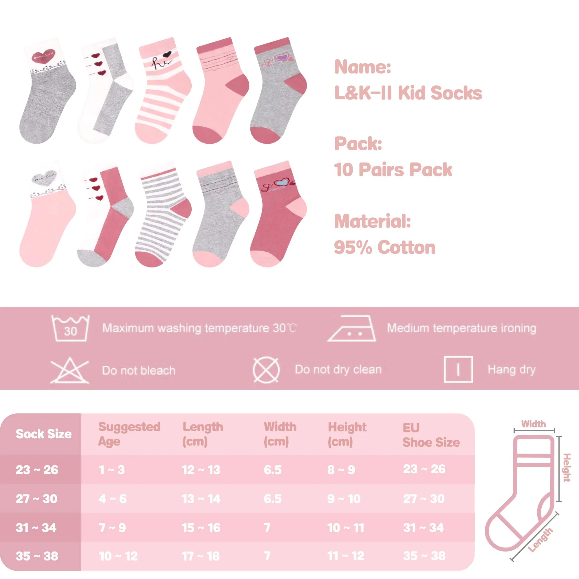 L&K-II Calzini da ginnastica in cotone per bambina, set da 10 paia, 2823 35-38 - immagine 6