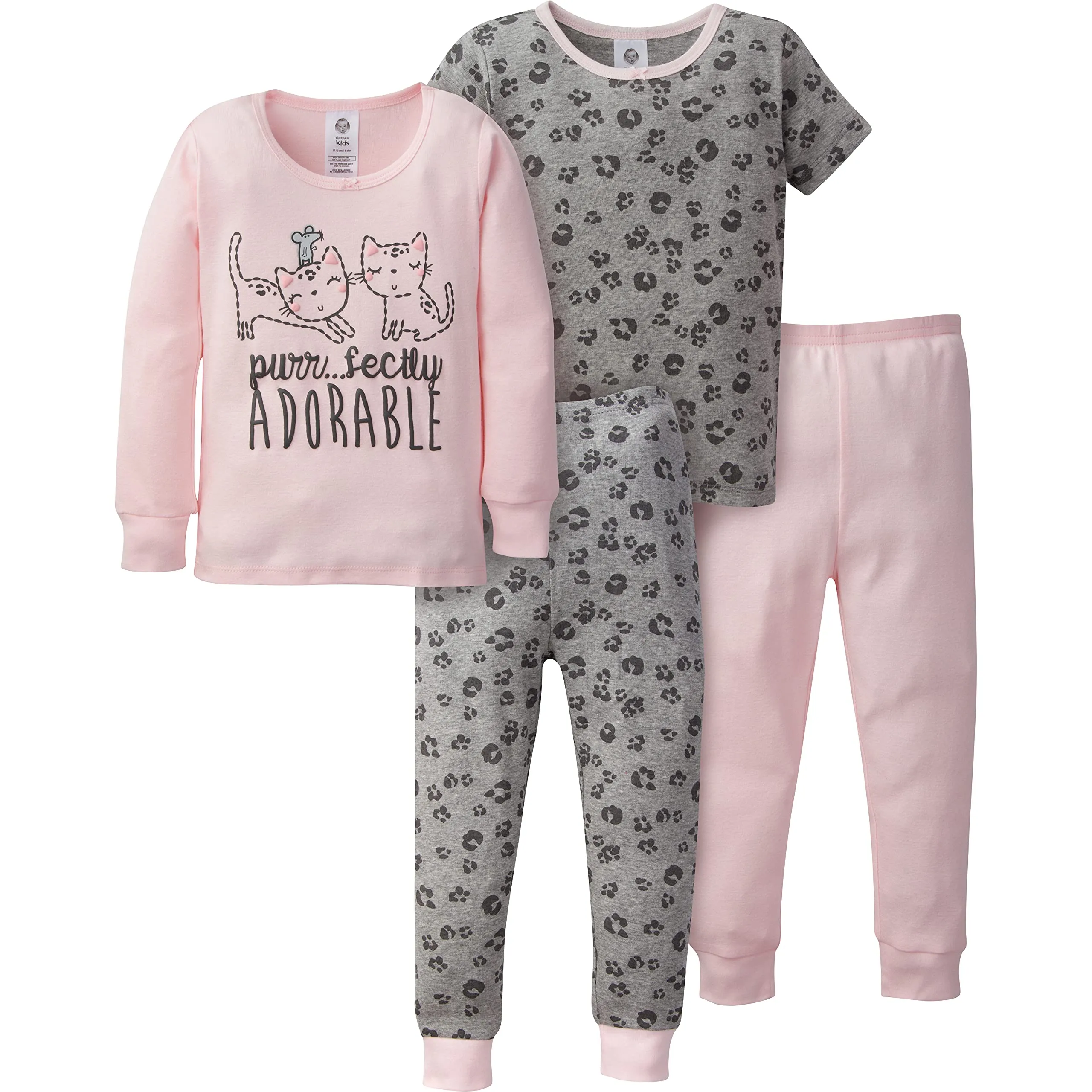 Gerber 4-Piece Pajama Set, Pink Kitty Leopard Bambino, 5 Years - immagine 1