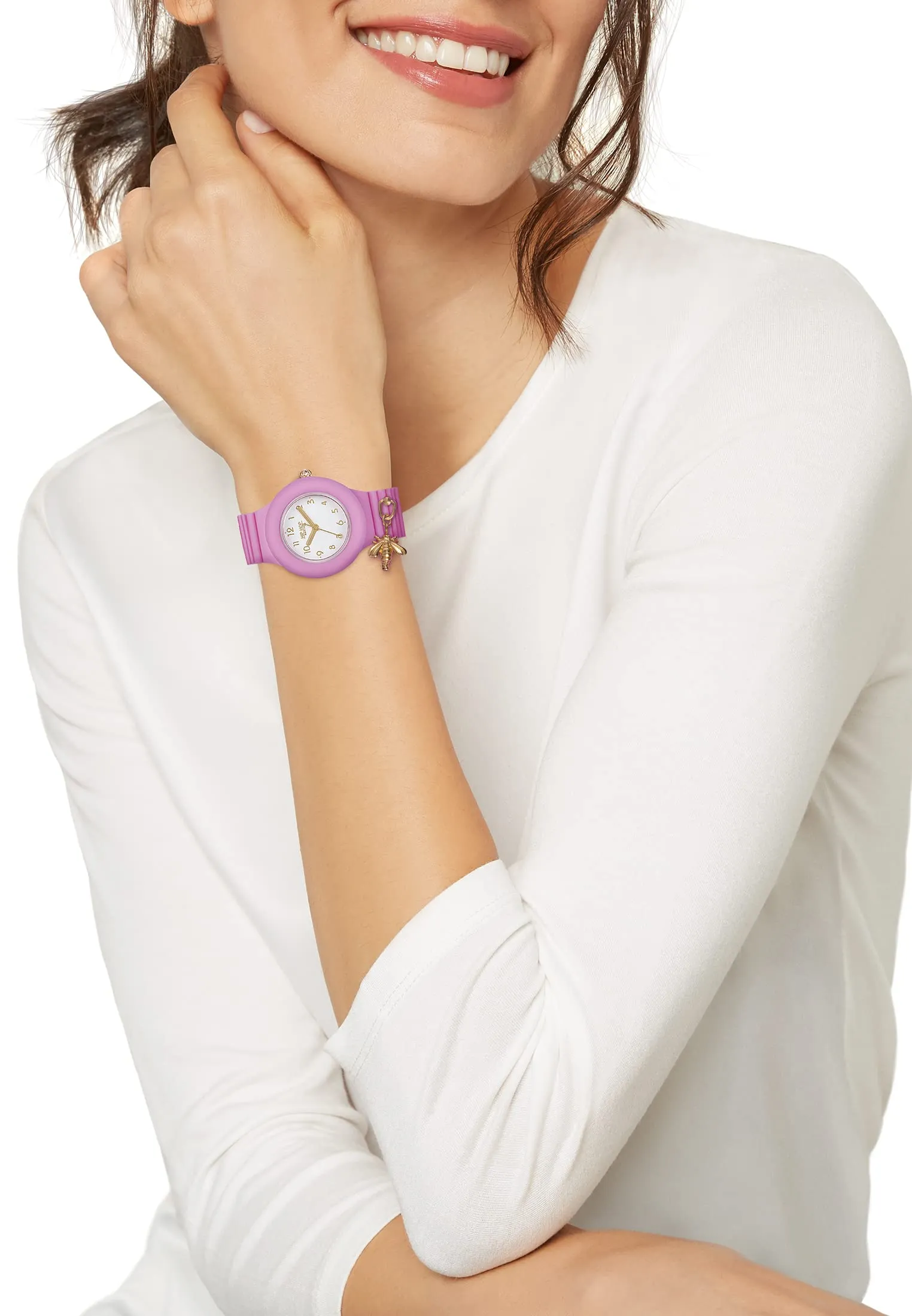 HIP HOP Dancing in the Light Orologio Donna Bubble Gum, Cinturino in Silicone Intercambiabile, Ciondolo Ape, Cassa 32 mm, Rosa - immagine 4