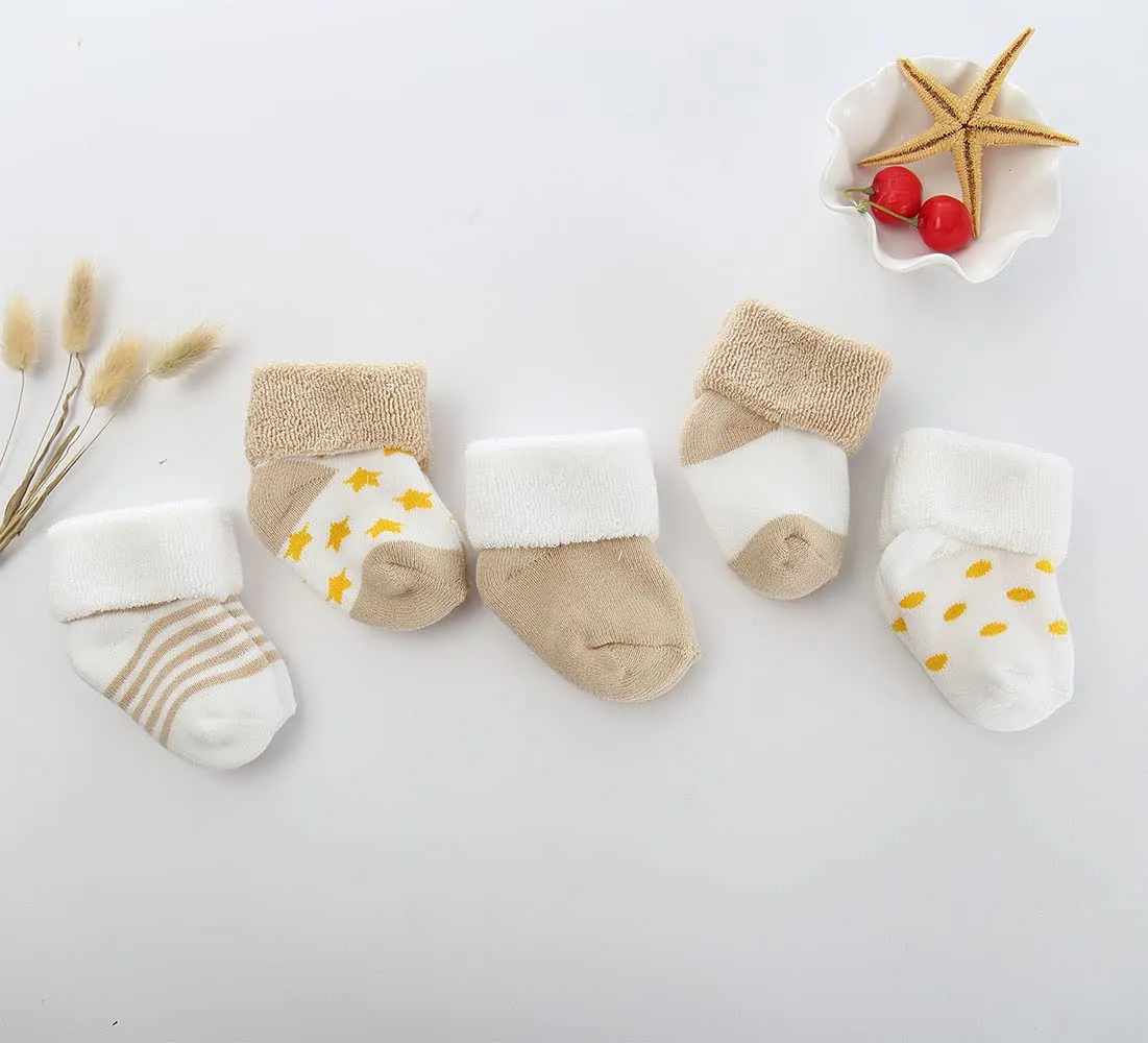 FedMois Calzini in Cotone Invernali Termici per Neonati e Bambini, Beige, 12-24 mesi, 5 Paia - immagine 3