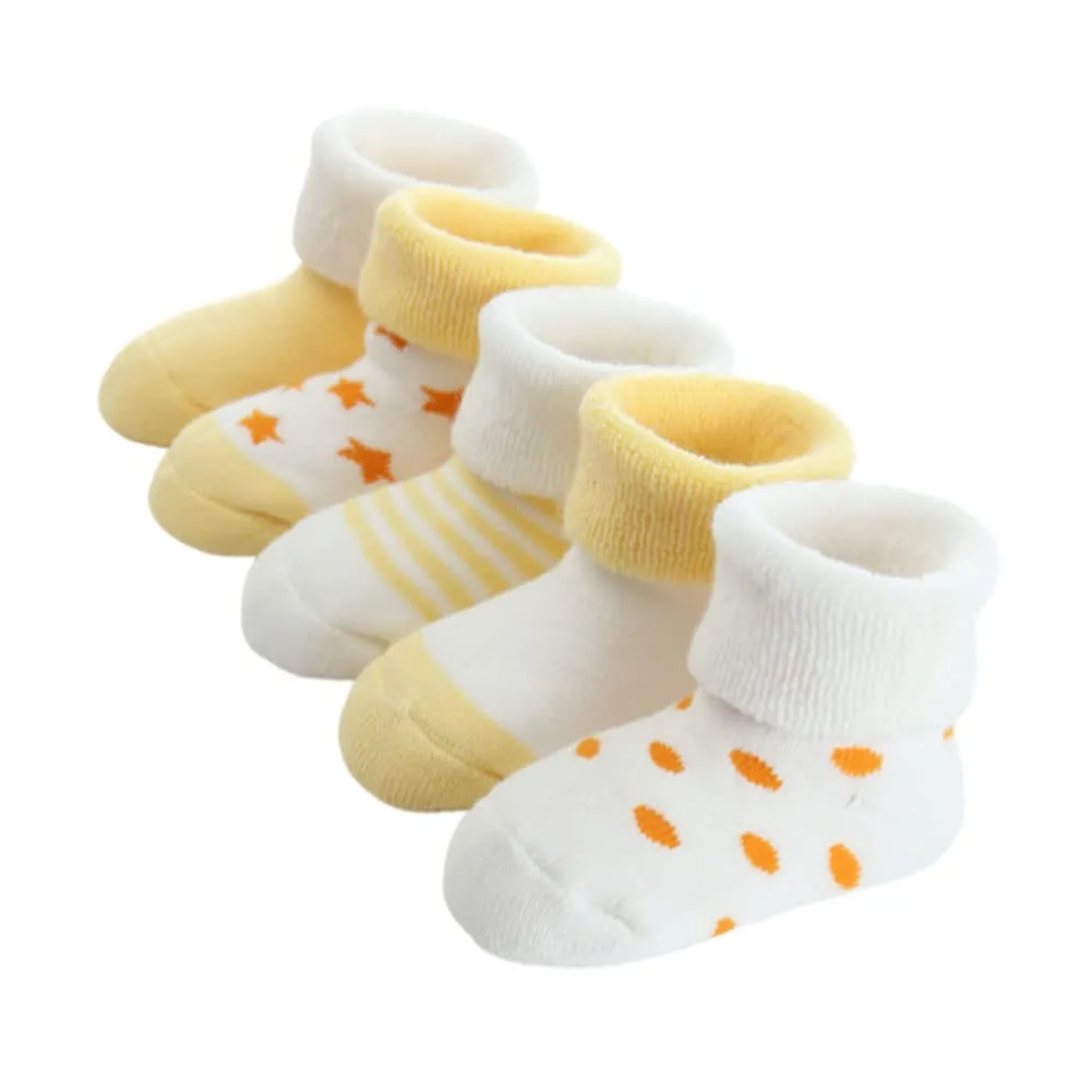 FedMois Calzini Termici in Cotone per Neonati e Bambini, Giallo, 0-6 mesi, 5 Paia - immagine 1