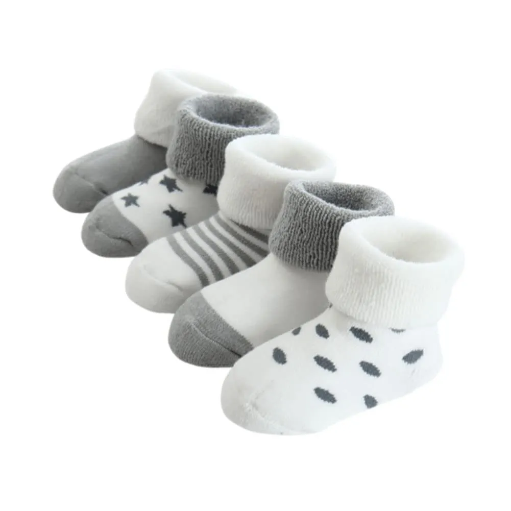 FedMois Calzini Termici in Cotone per Neonati e Bambini, 5 Paia, Grigio, 6-12 mesi - immagine 1